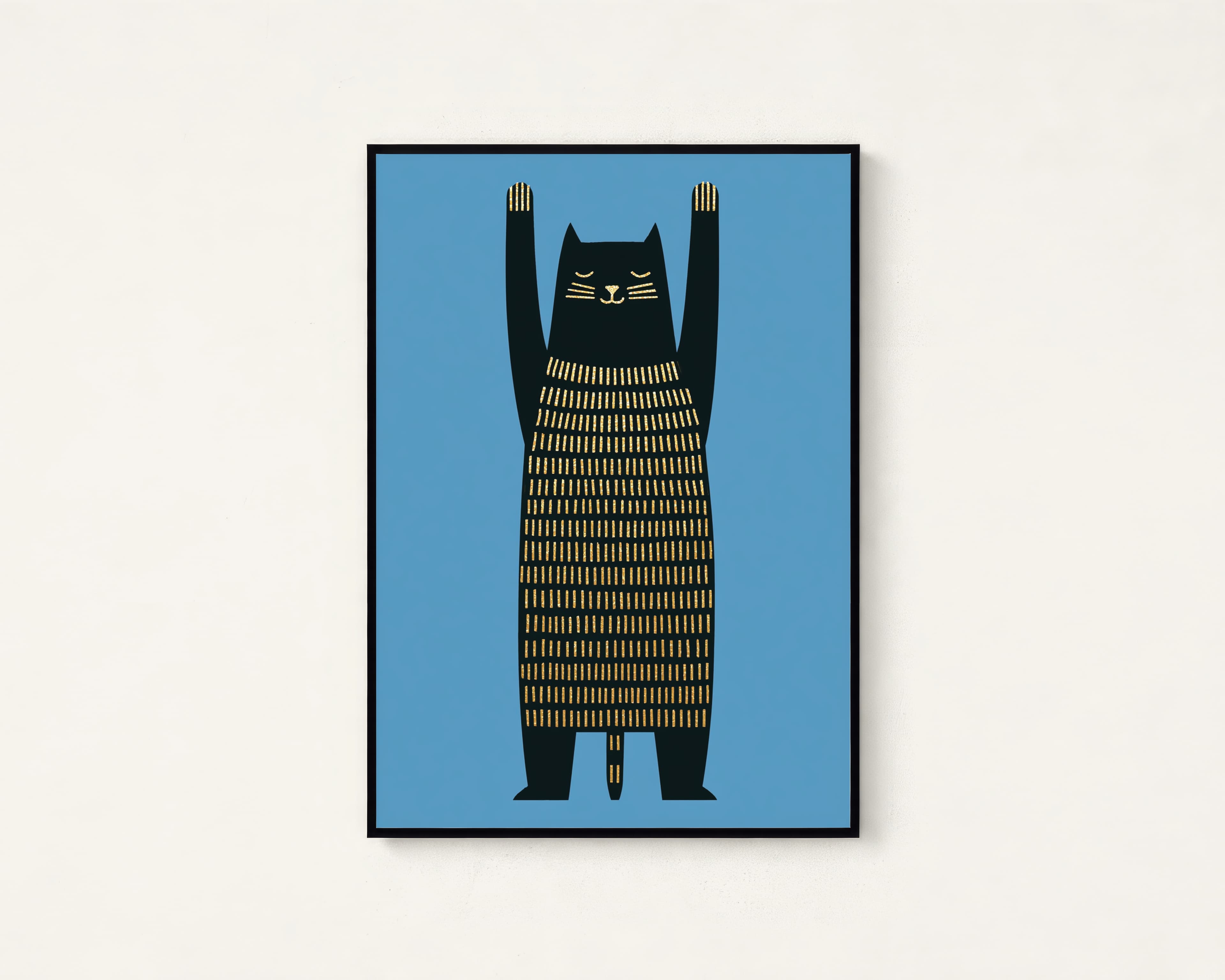 Black Cat with Gold Stripes Minimalist Print
