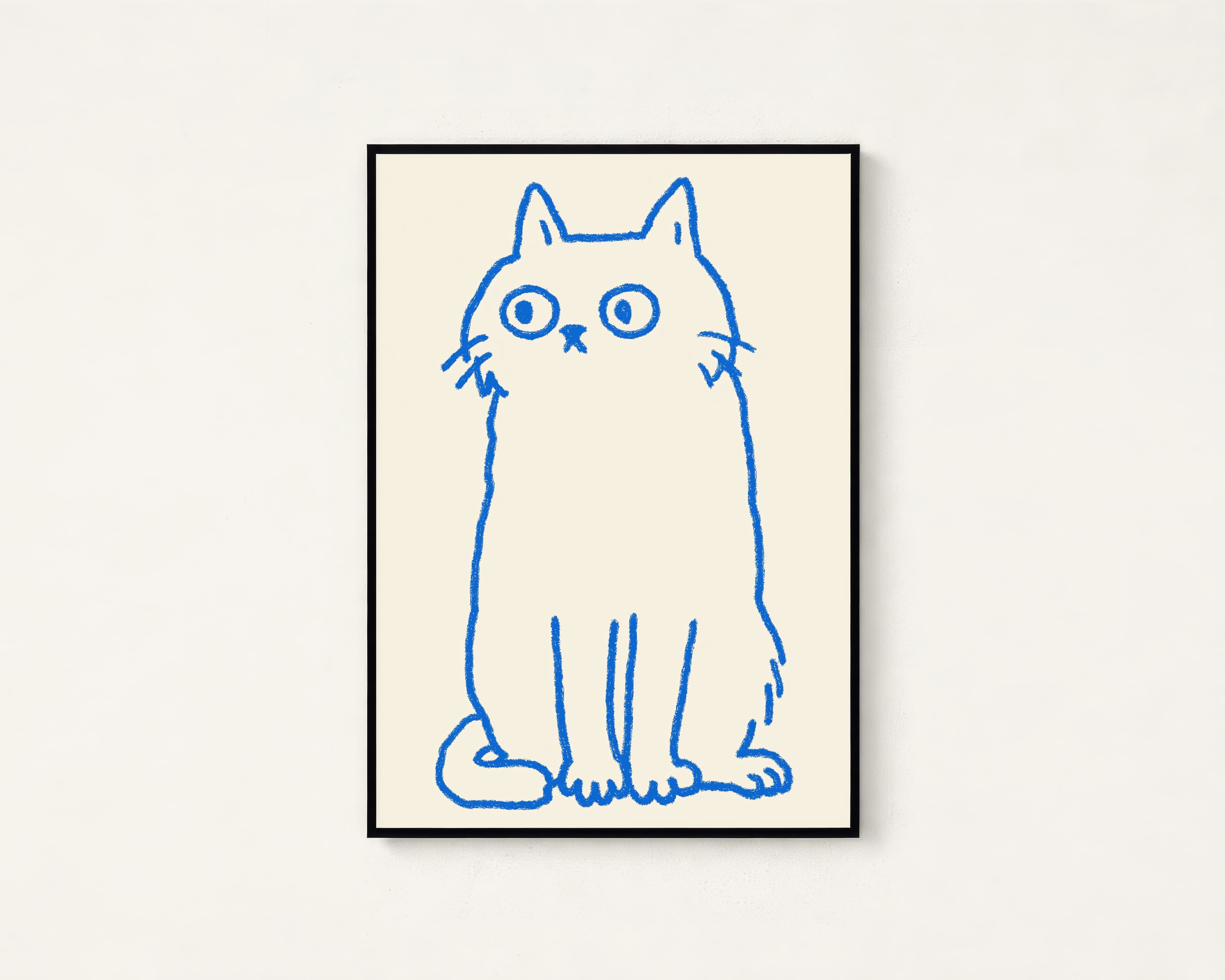 Blue Sketchy Cat Line Drawing Print