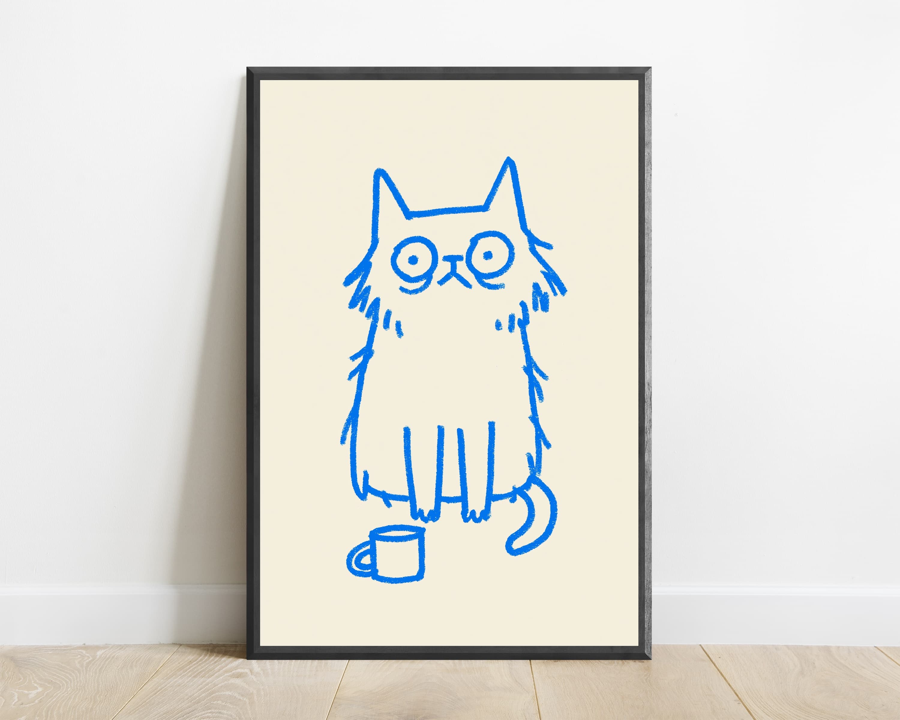 Blue Sketchy Cat with Coffee Mug — view 1