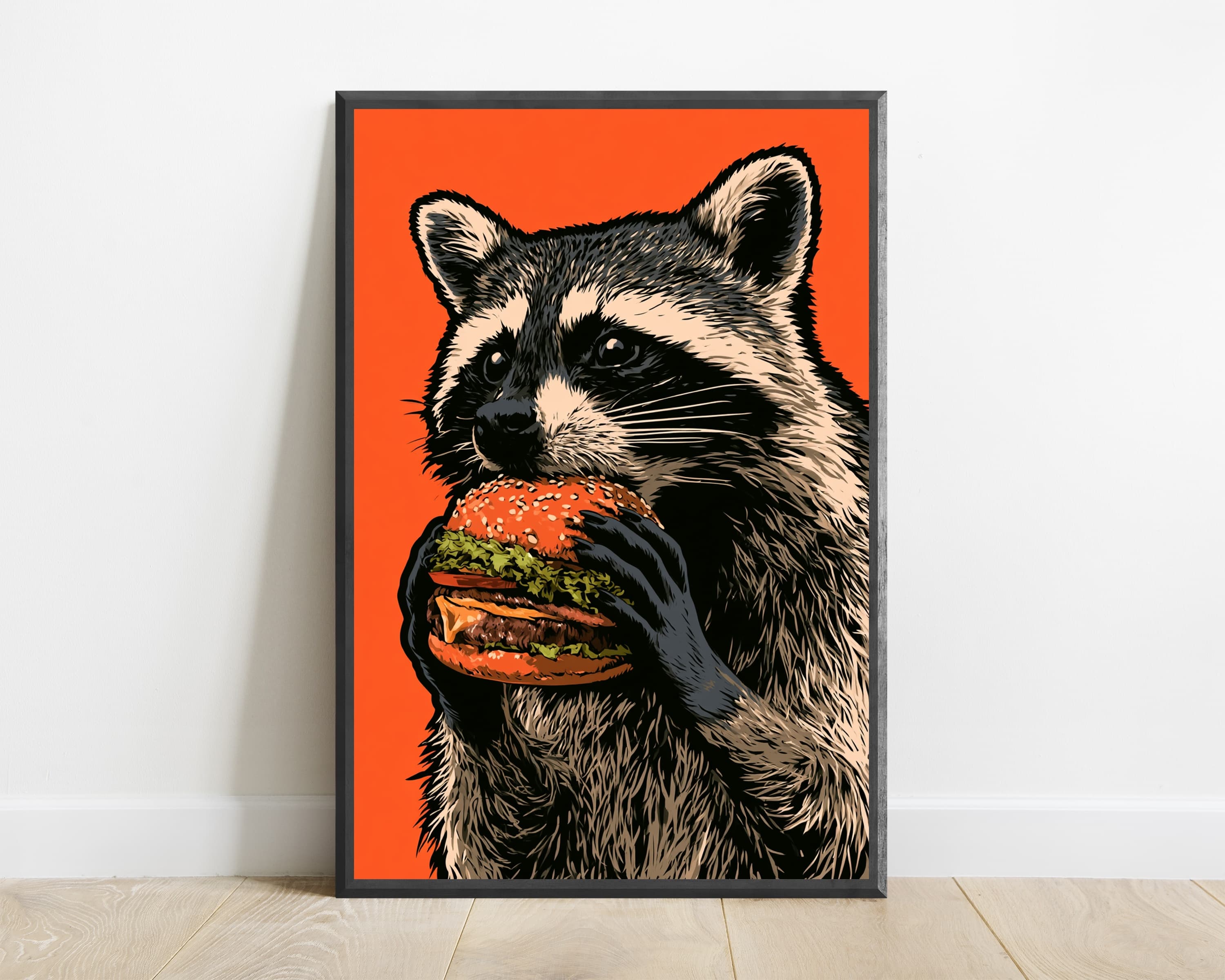 Cheeky Raccoon with Burger Pop Art Print — view 1