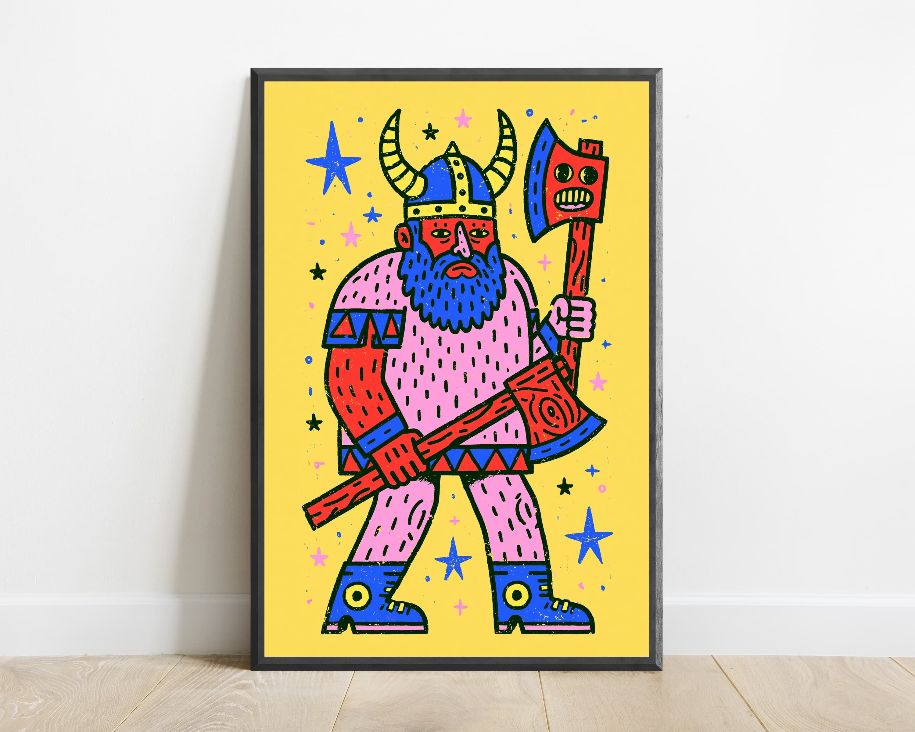 Colorful Viking Warrior Pop Art Print — view 1