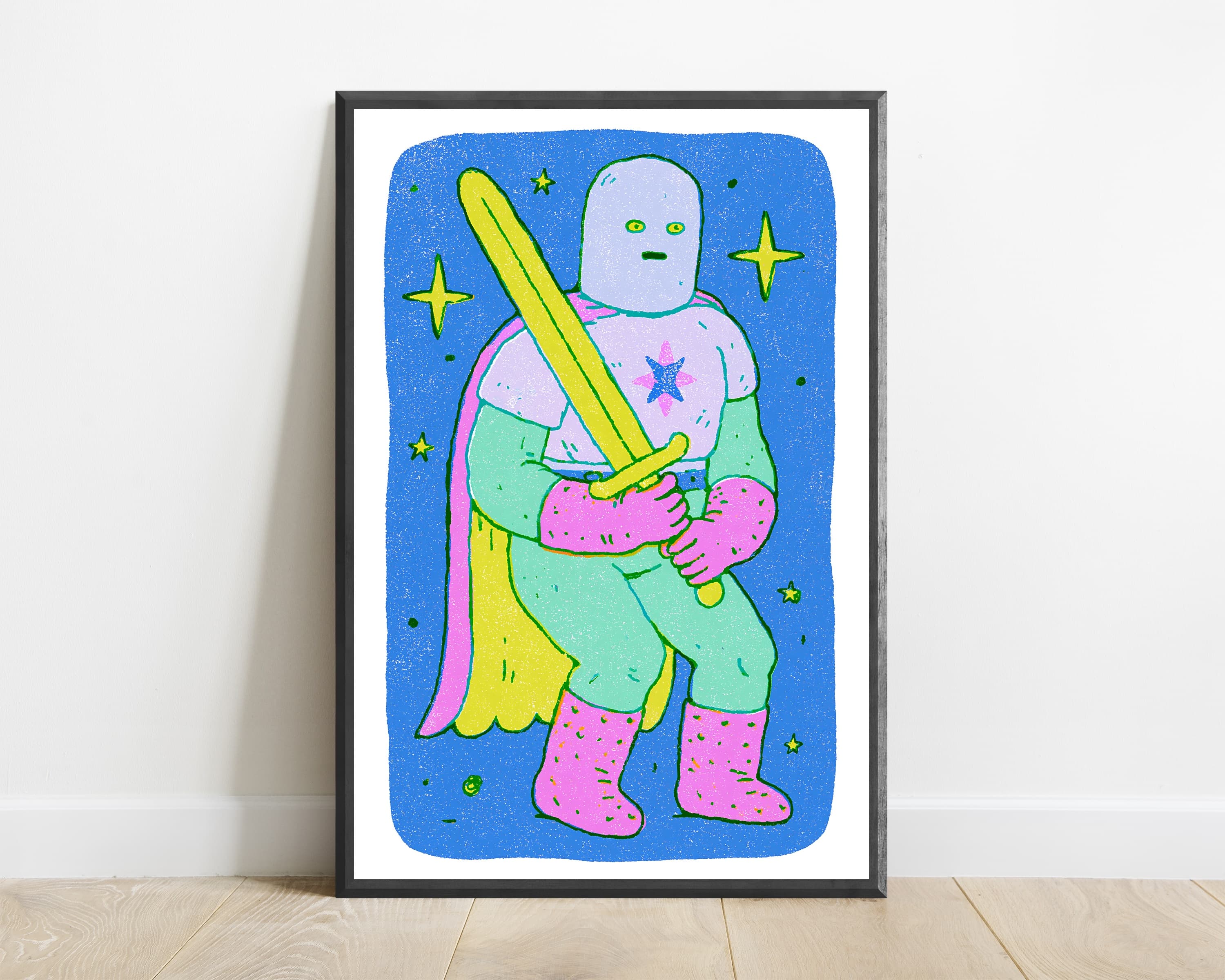 Cosmic Warrior with Yellow Sword Pop Art Print — view 1