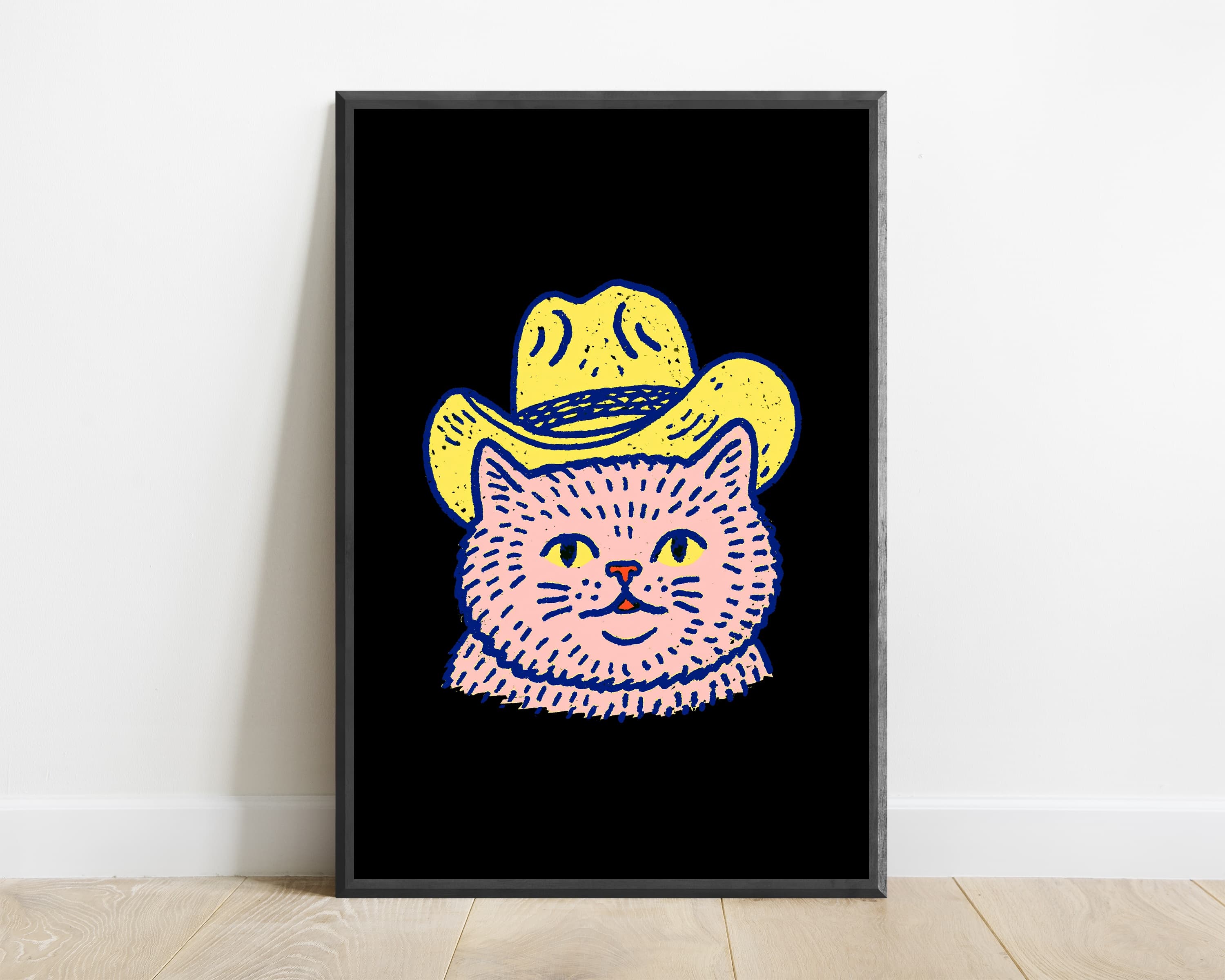 Cowboy Cat with Yellow Sombrero Pop Art Print — view 1
