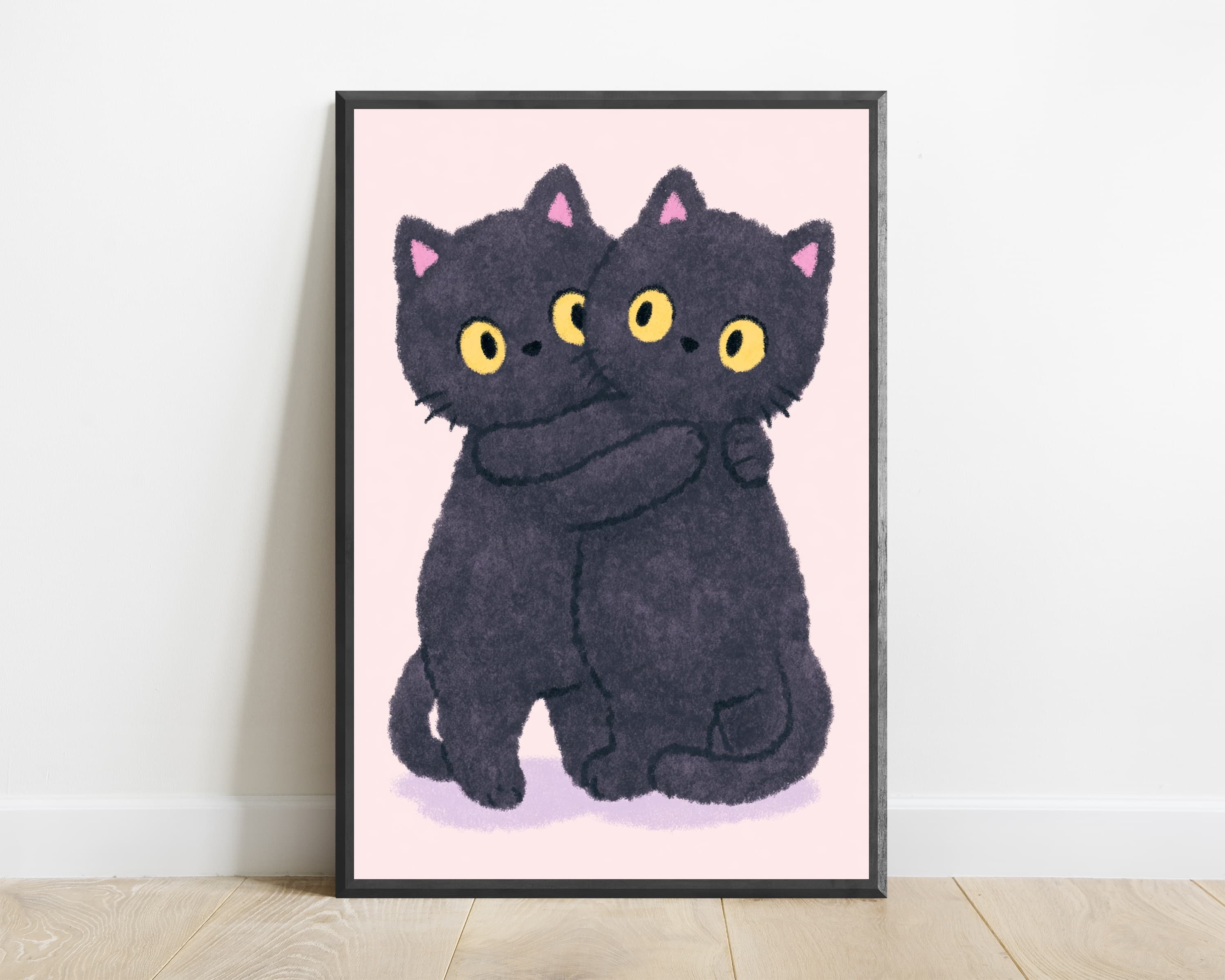 Cute Black Cat Twins Pop Art Print