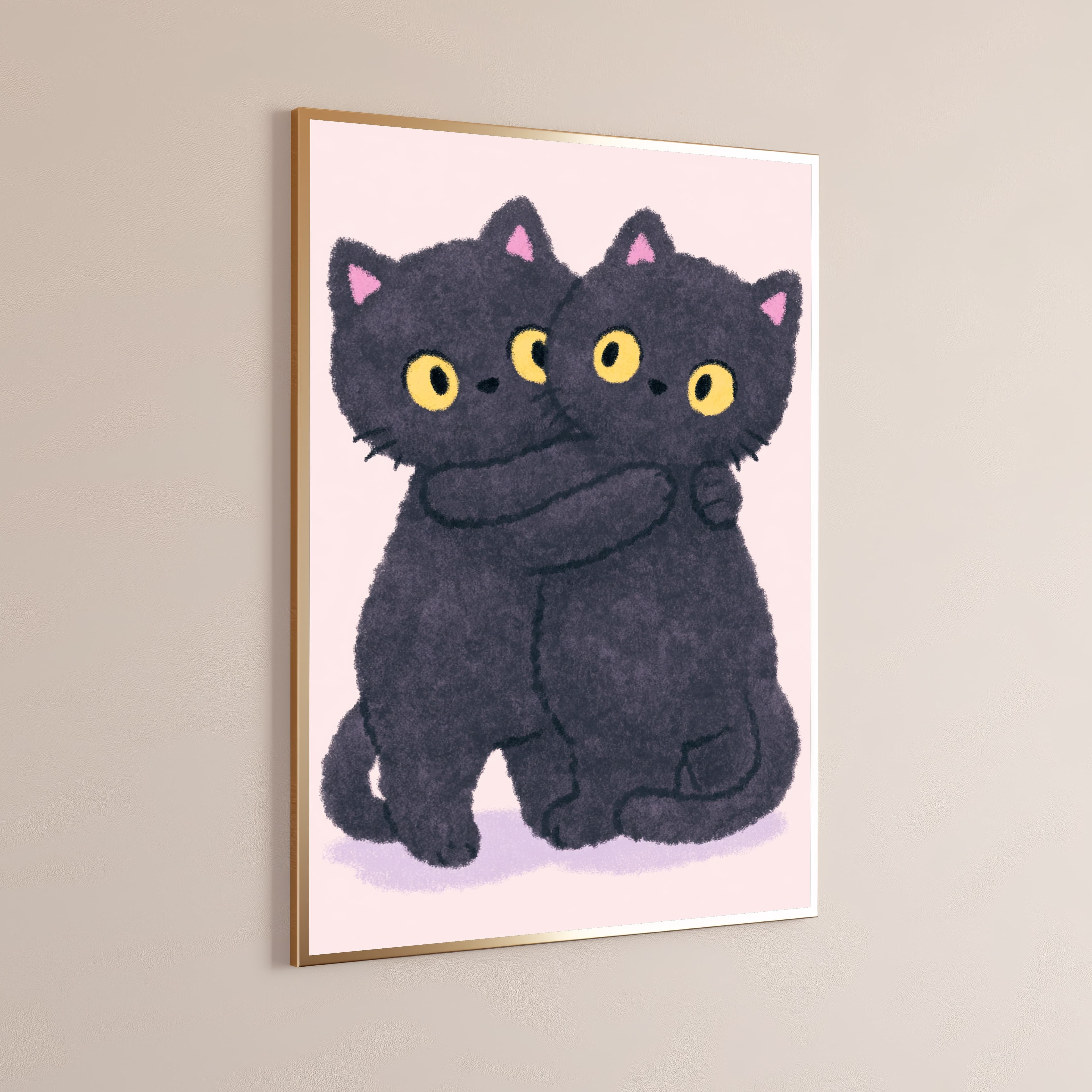 Cute Black Cat Twins Pop Art Print