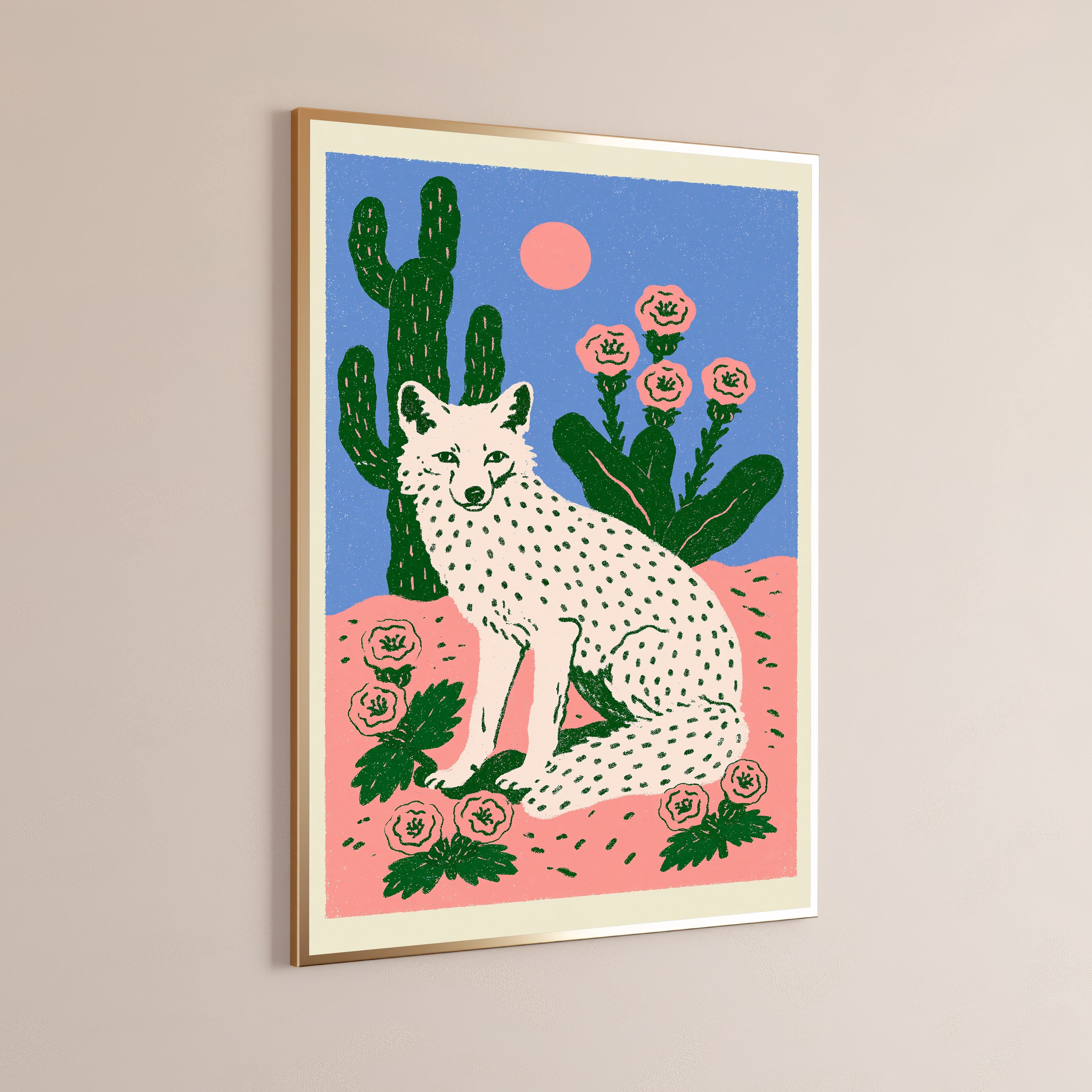 Desert Fox Cactus Flower Pop Art Print
