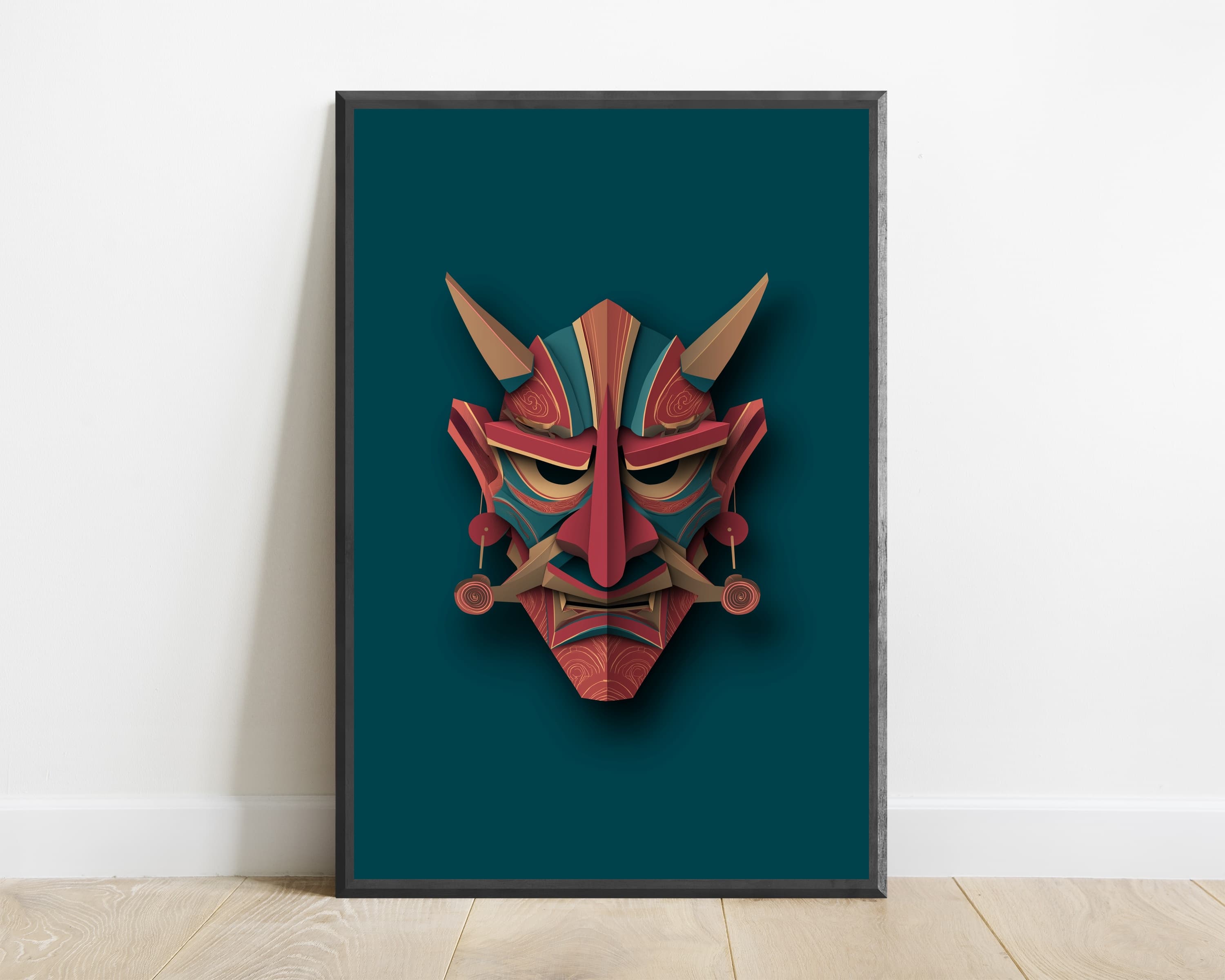 Japanese Oni Mask Minimalist Art Print