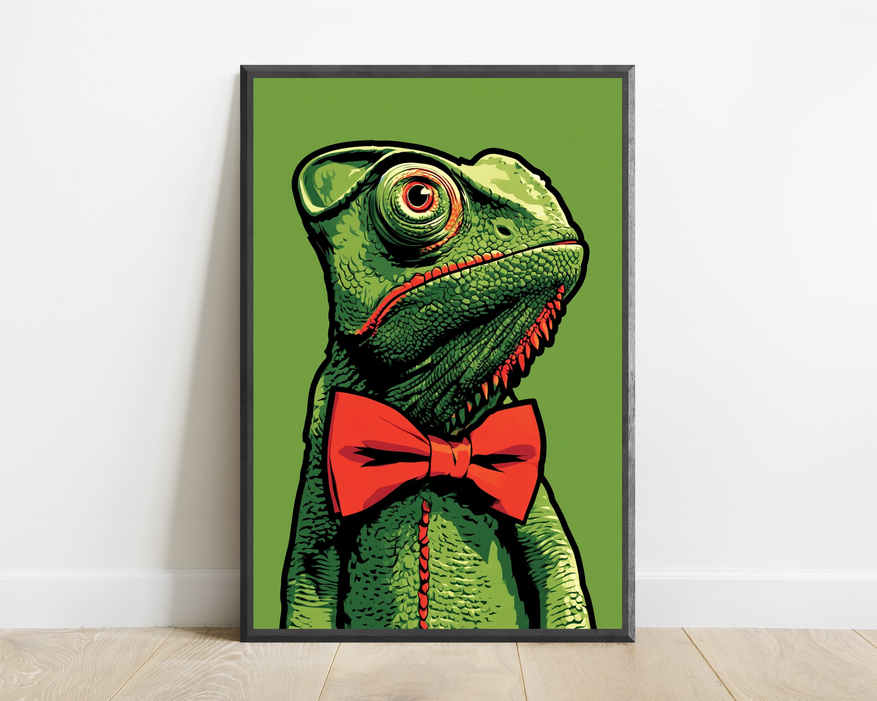 Dressed-Up Chameleon Bow Tie Pop Art Print — view 1
