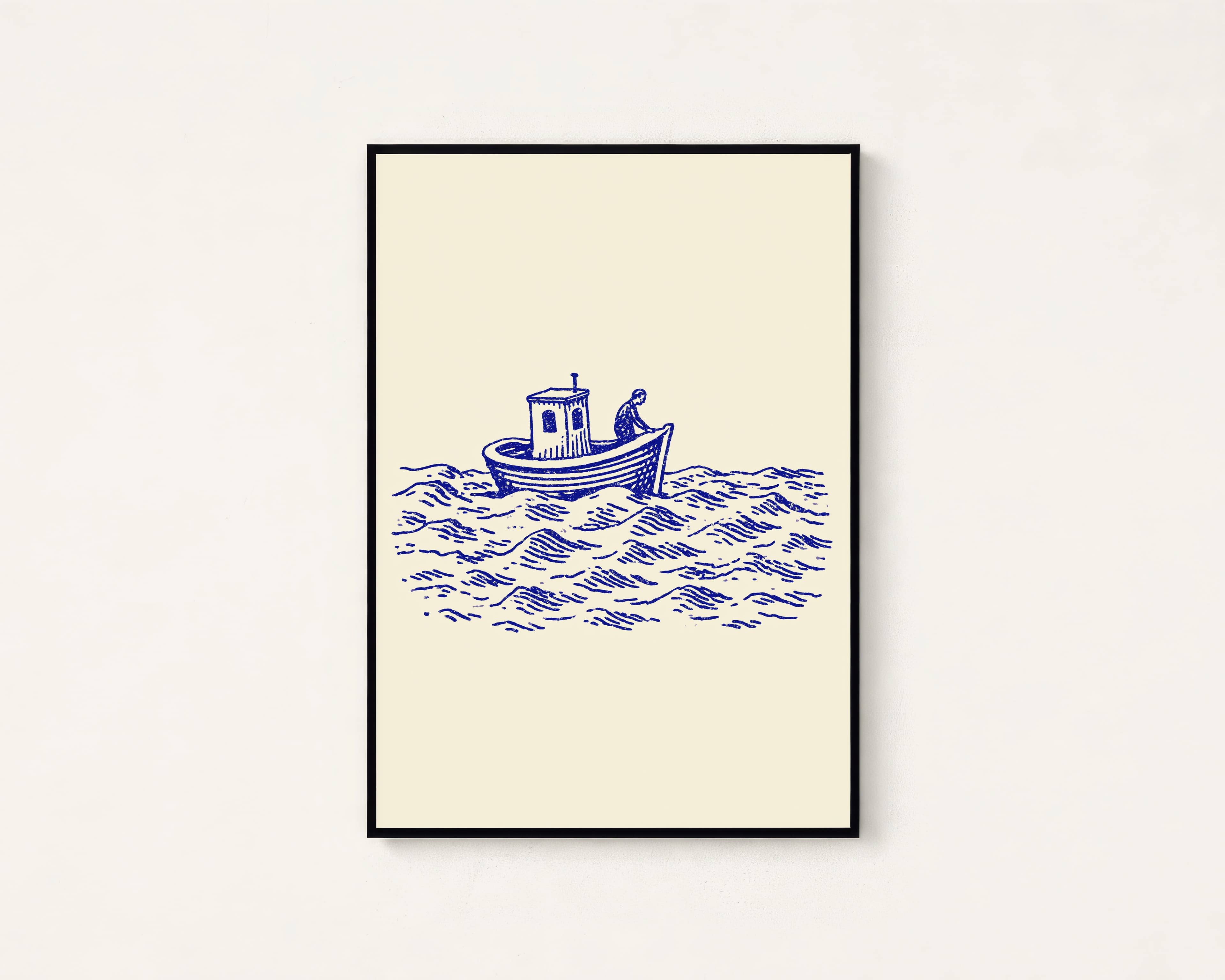 Vintage Fisherman Boat Line Art Print