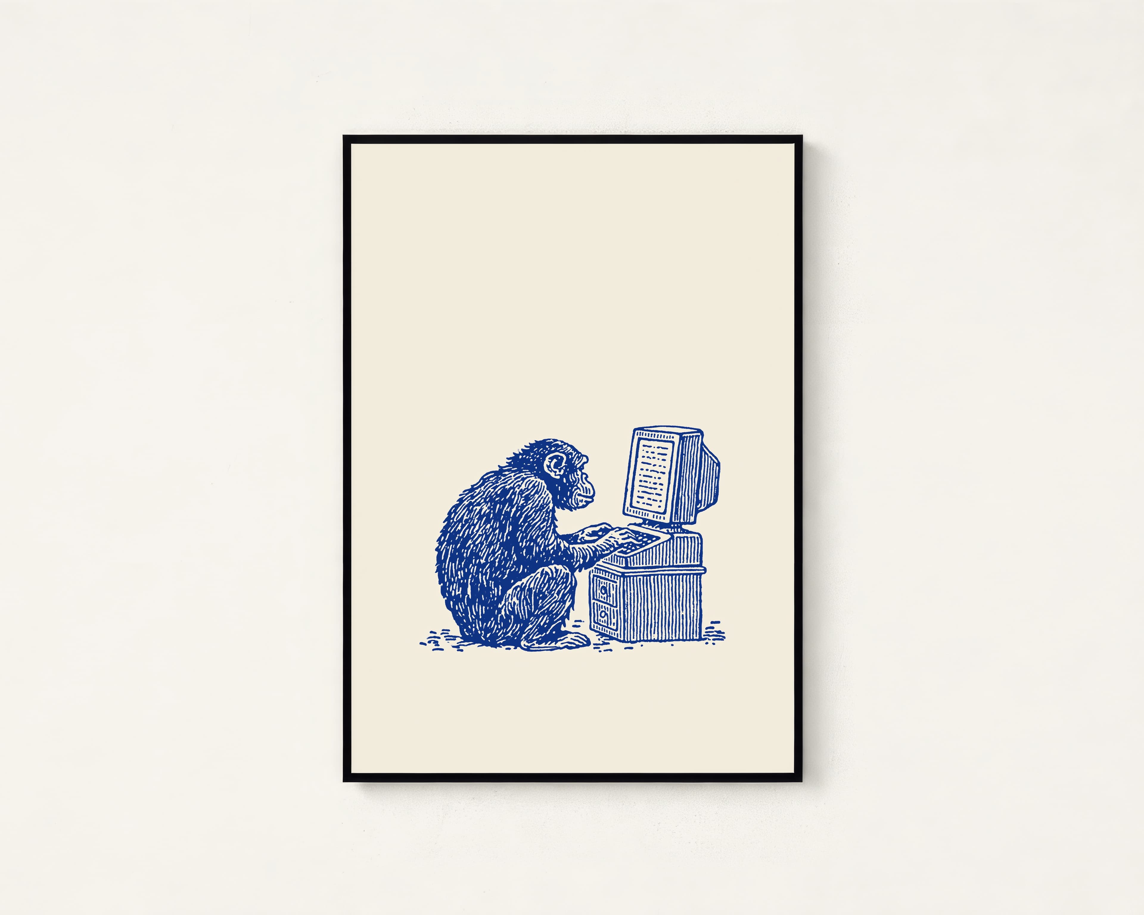 Monkey at Computer Retro Engraving