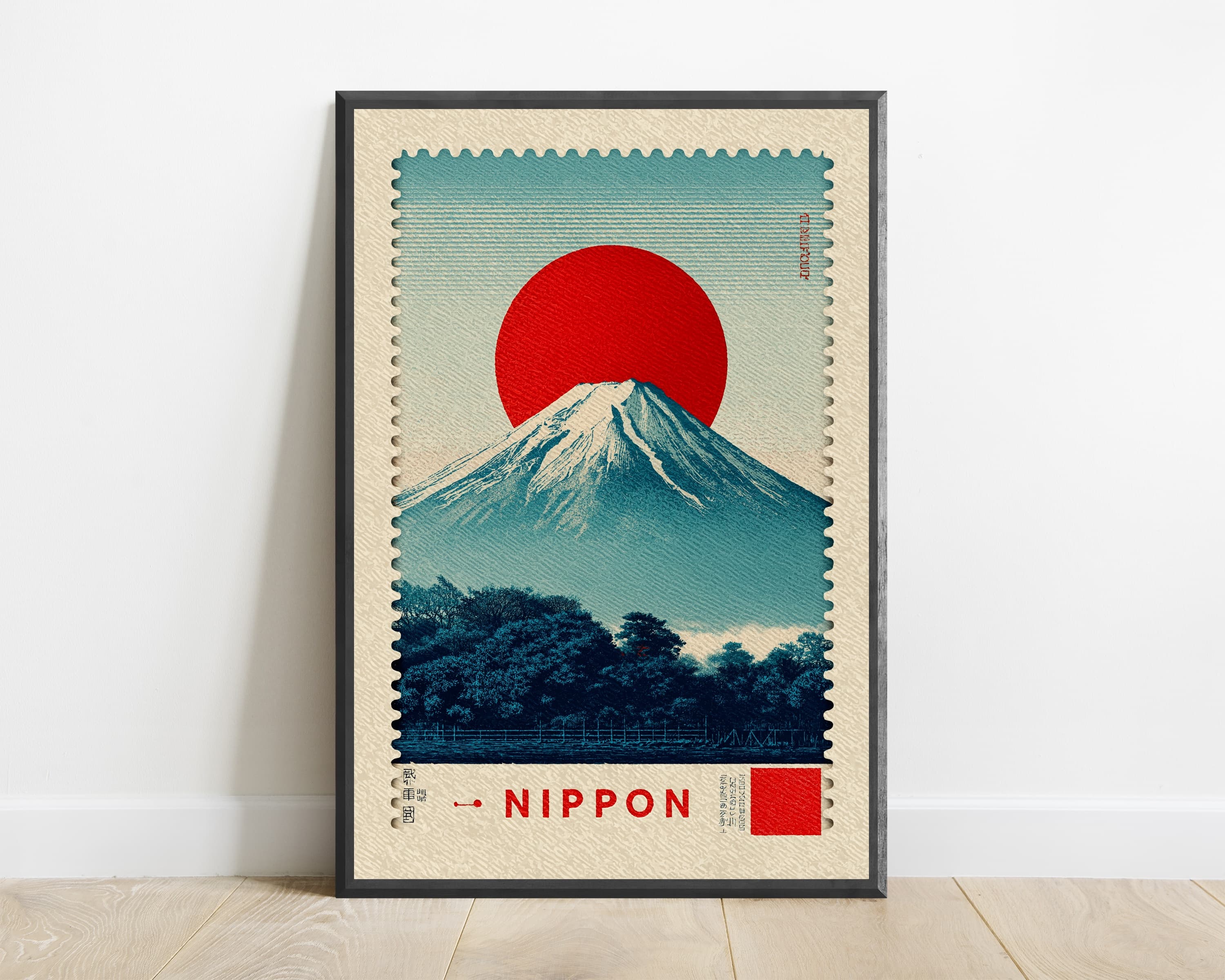 Mount Fuji Red Sun Postage Stamp — view 1