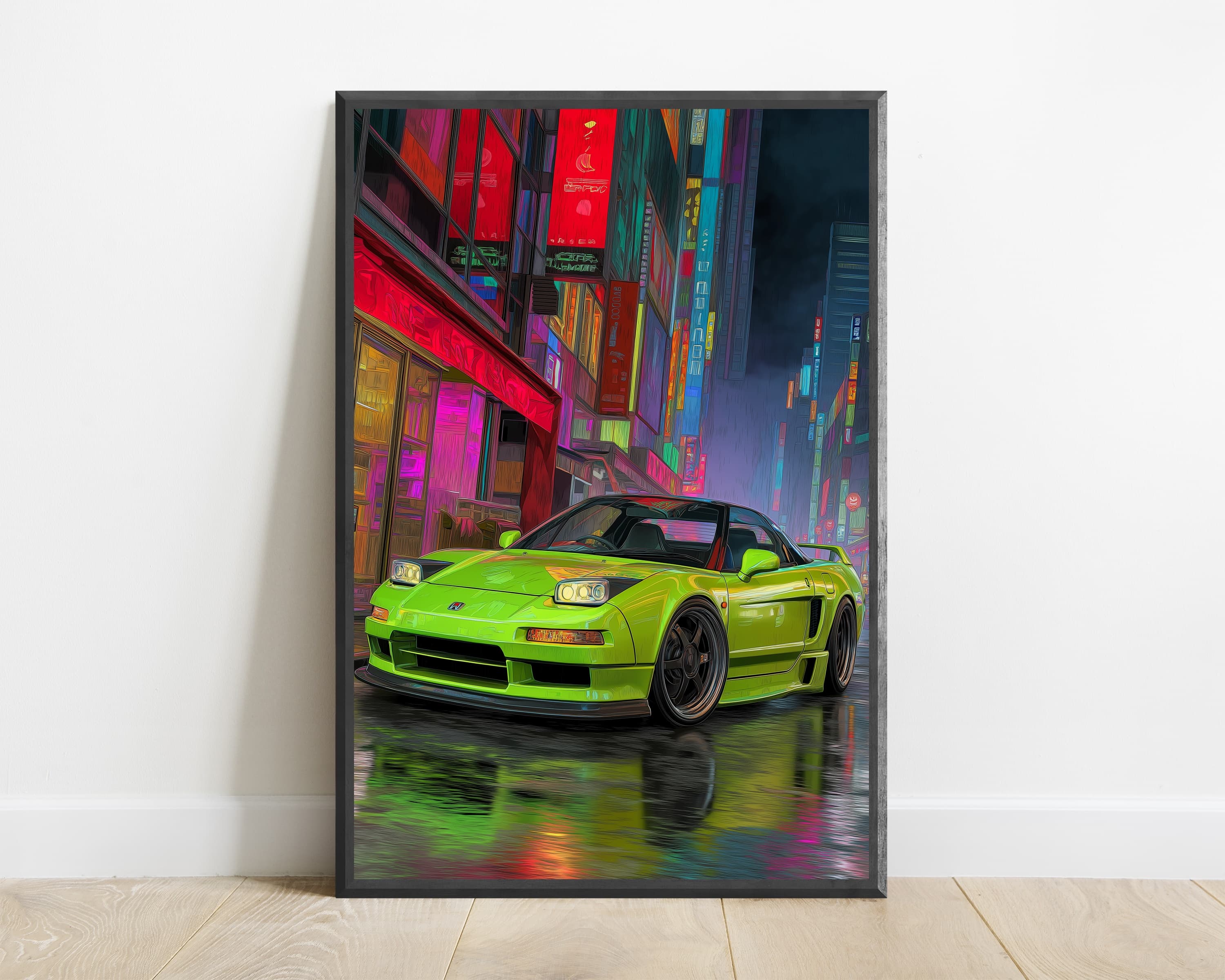 Neon Sports Car Cyberpunk City Print — view 1