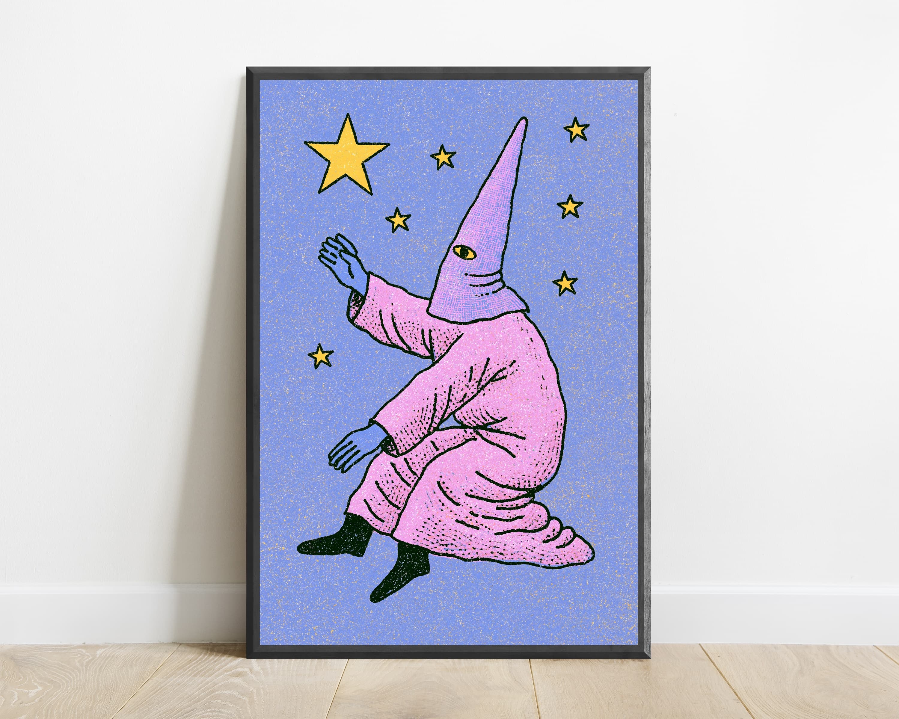Pink Wizard Starry Night Pop Art Print — view 1