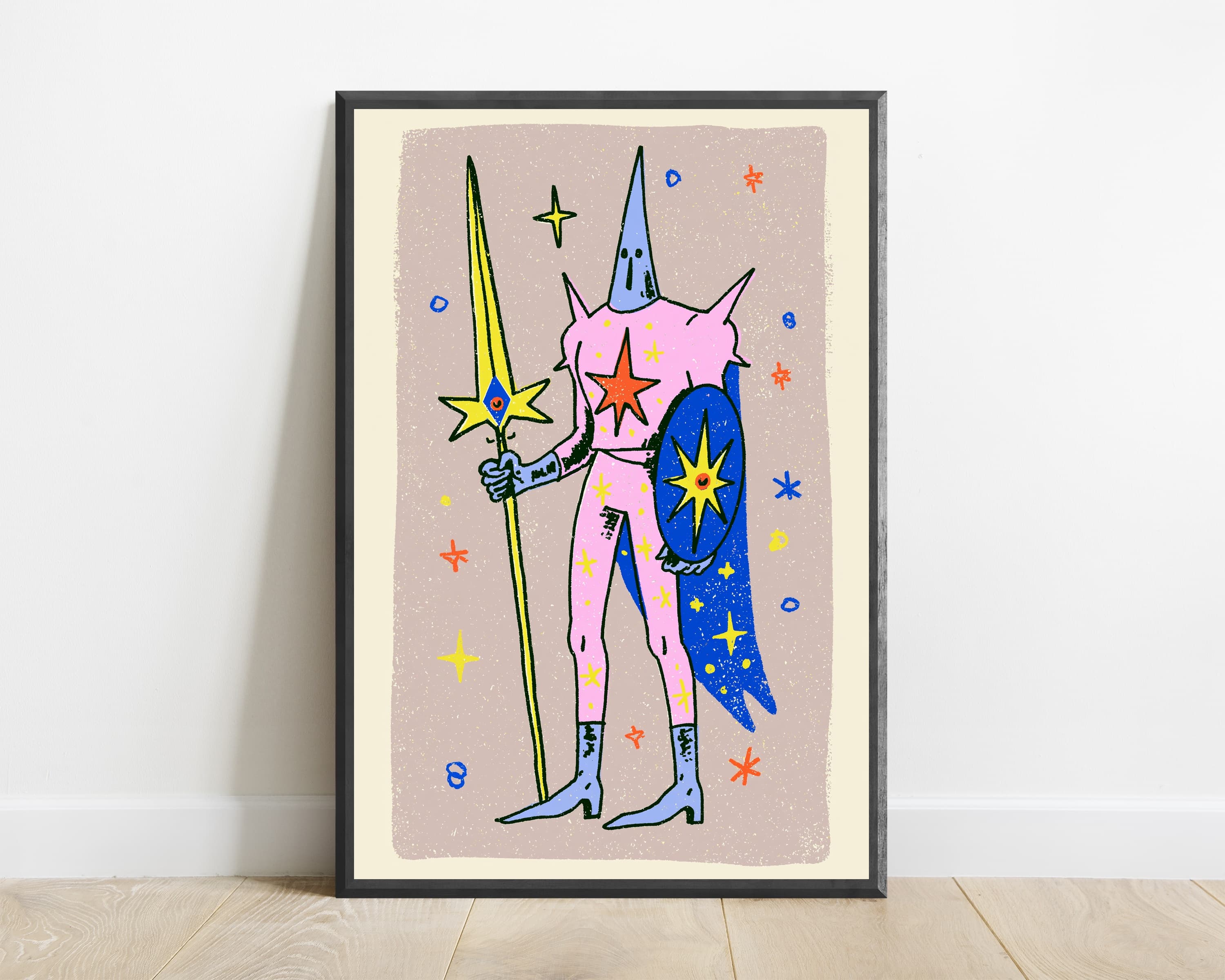 Pink Wizard with Magic Wand Star Pop Art Print — view 1