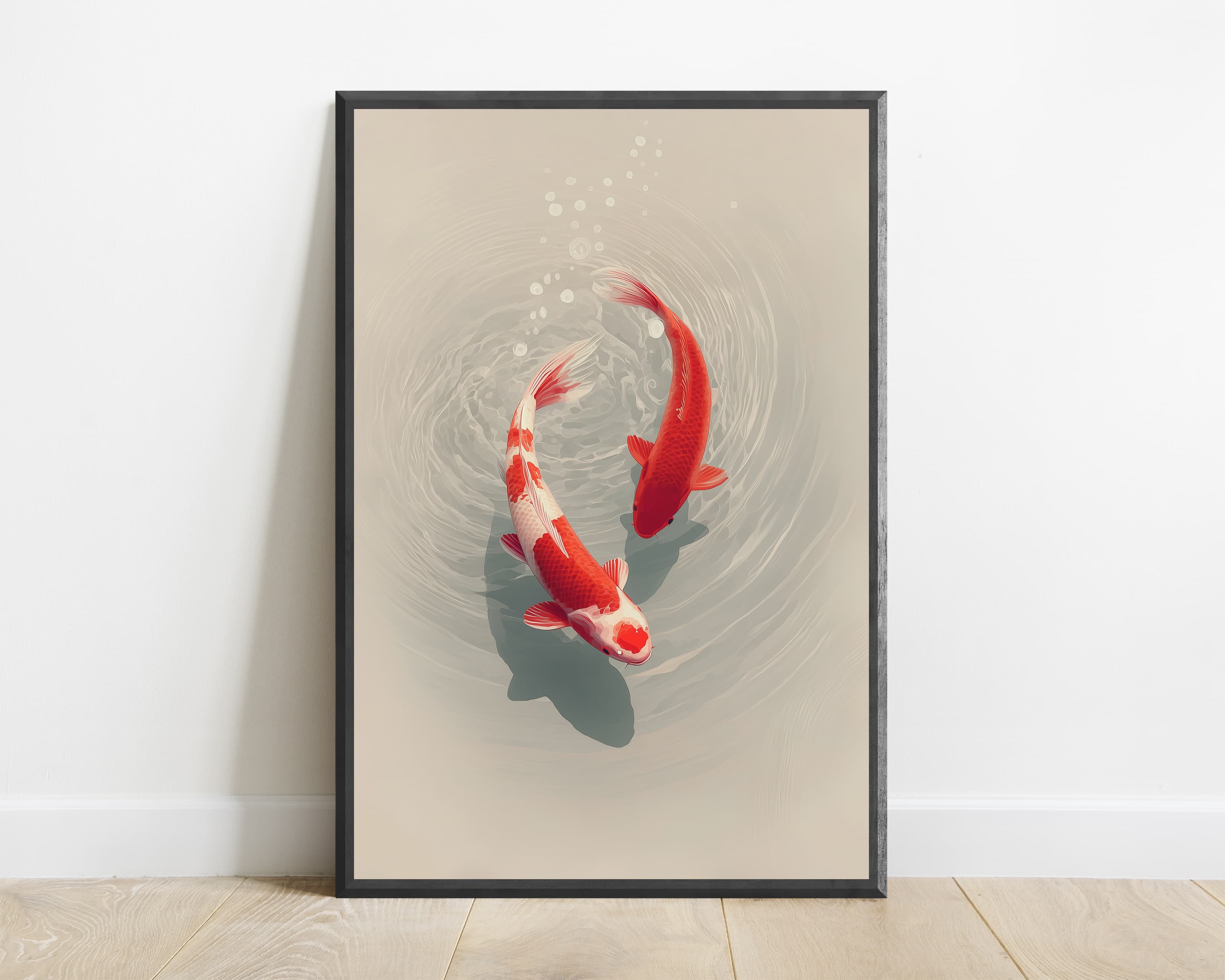 Red and White Koi Fish Spiral Water Print — view 1