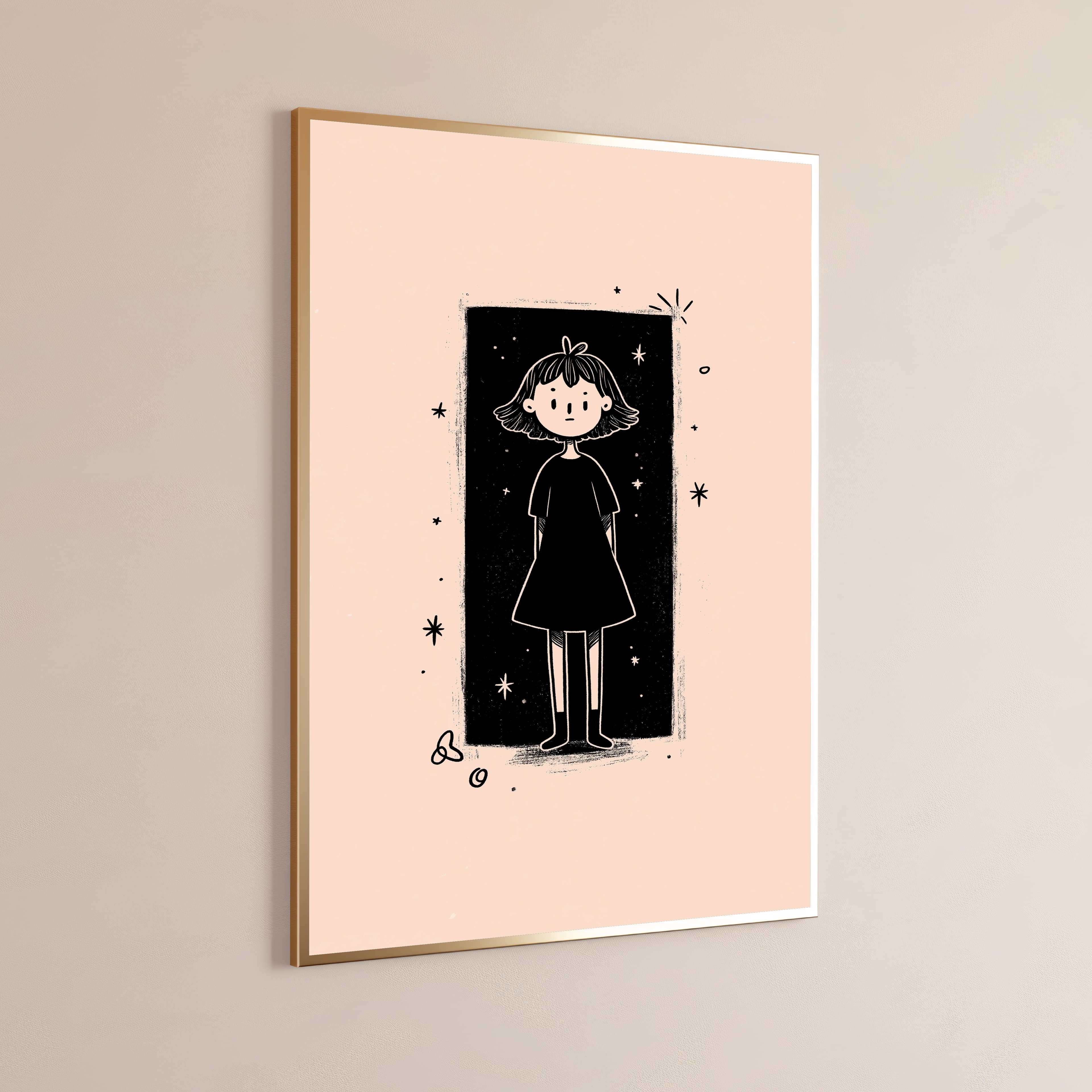Starry Girl Minimalist Line Art Print