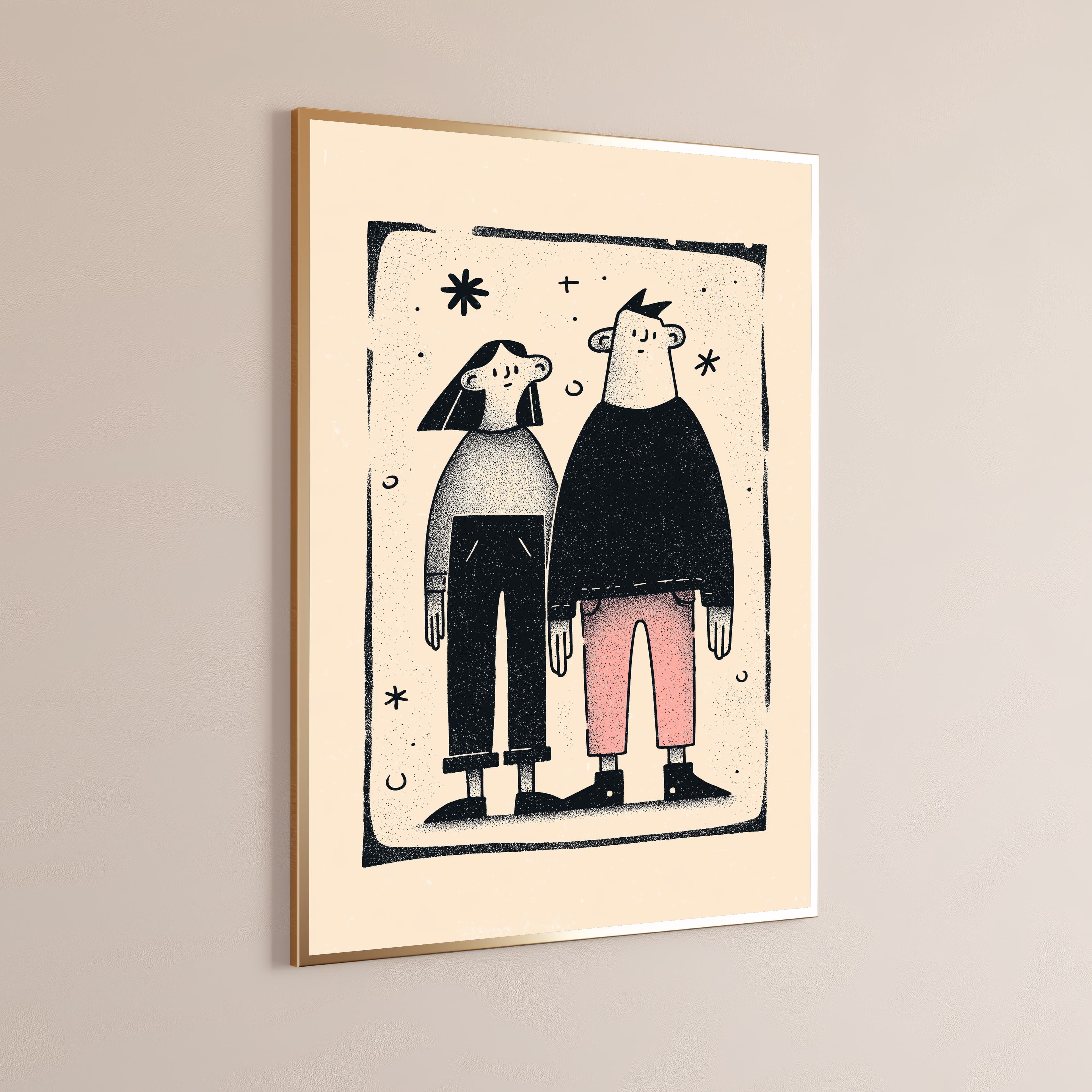 Two Friends Standing Together Minimalist Line Art Print