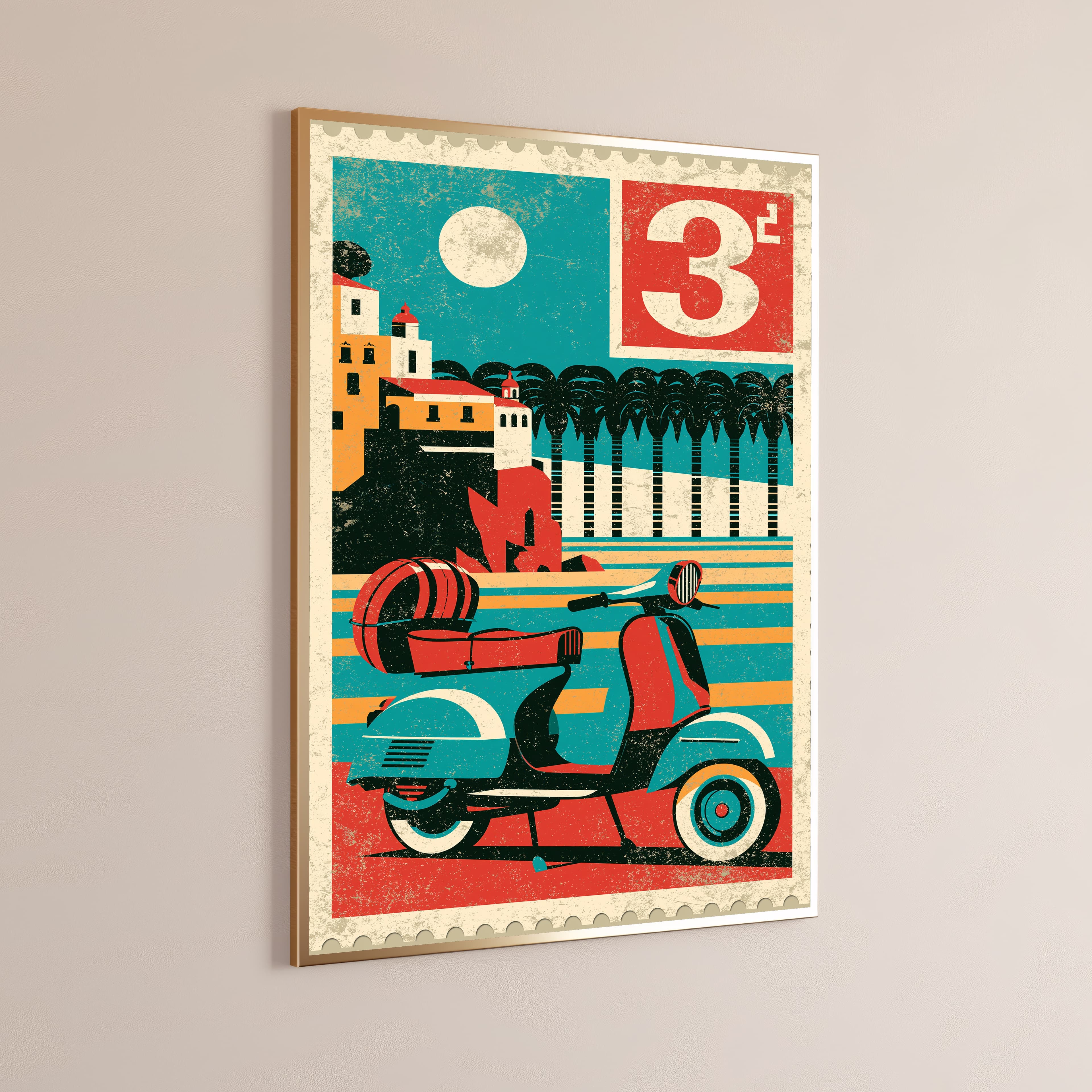 Vintage Vespa Scooter Travel Poster