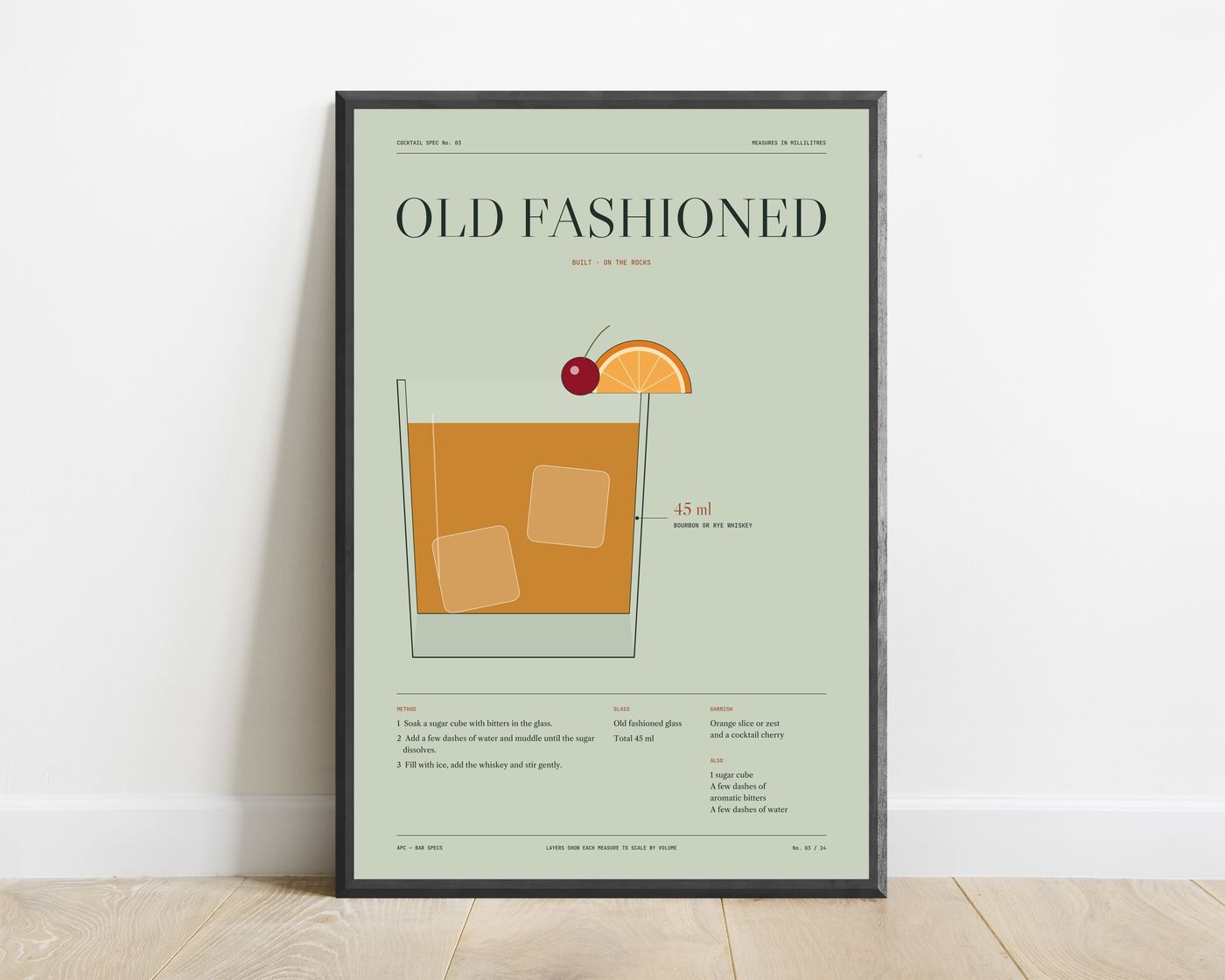 Old Fashioned Cocktail Recipe Print in Sage — view 1