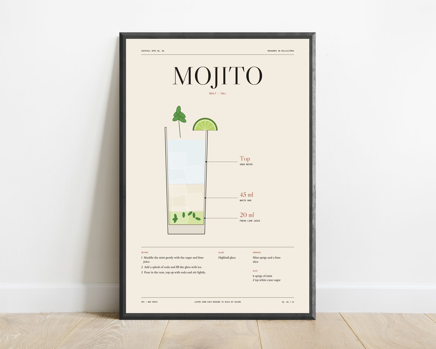 Mojito Cocktail Recipe Print in Cream — view 1