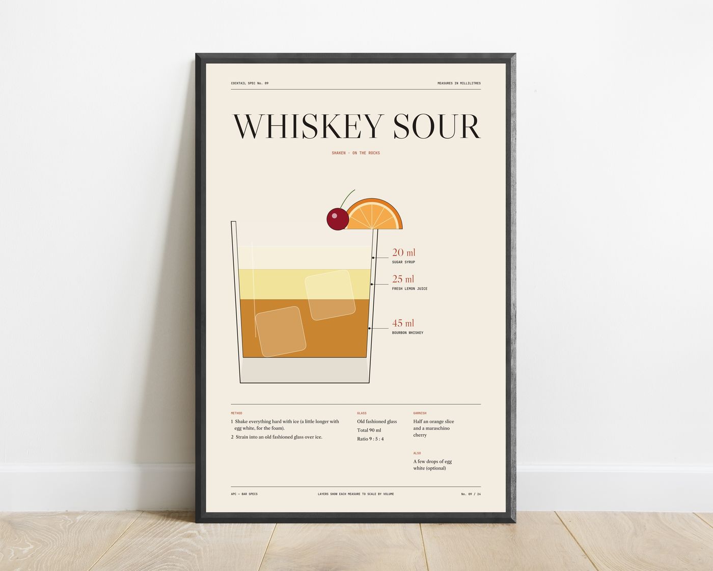 Whiskey Sour Cocktail Recipe Print in Cream — view 1