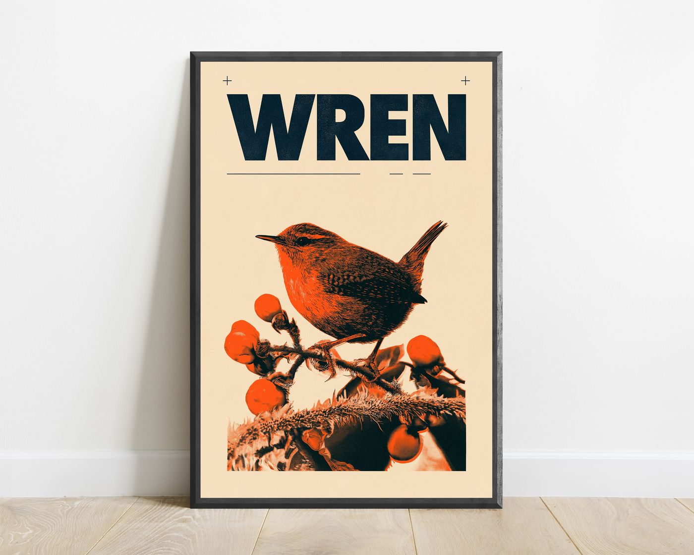 Orange Robin with Rowan Berries Print — view 1
