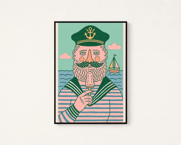 Bearded Sailor Eating Ice Cream Print