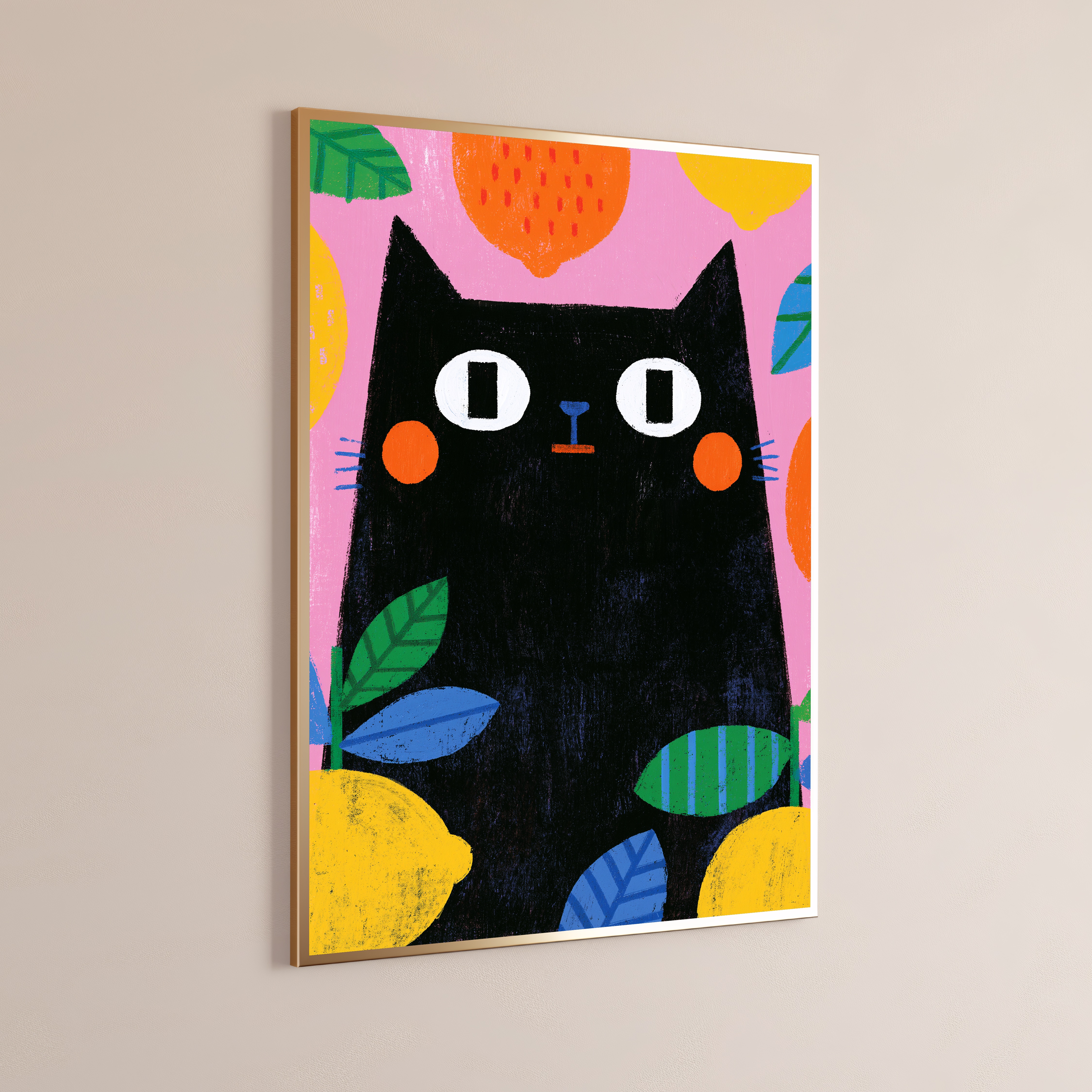 Black Cat Fruit Illustration Pop Art Print