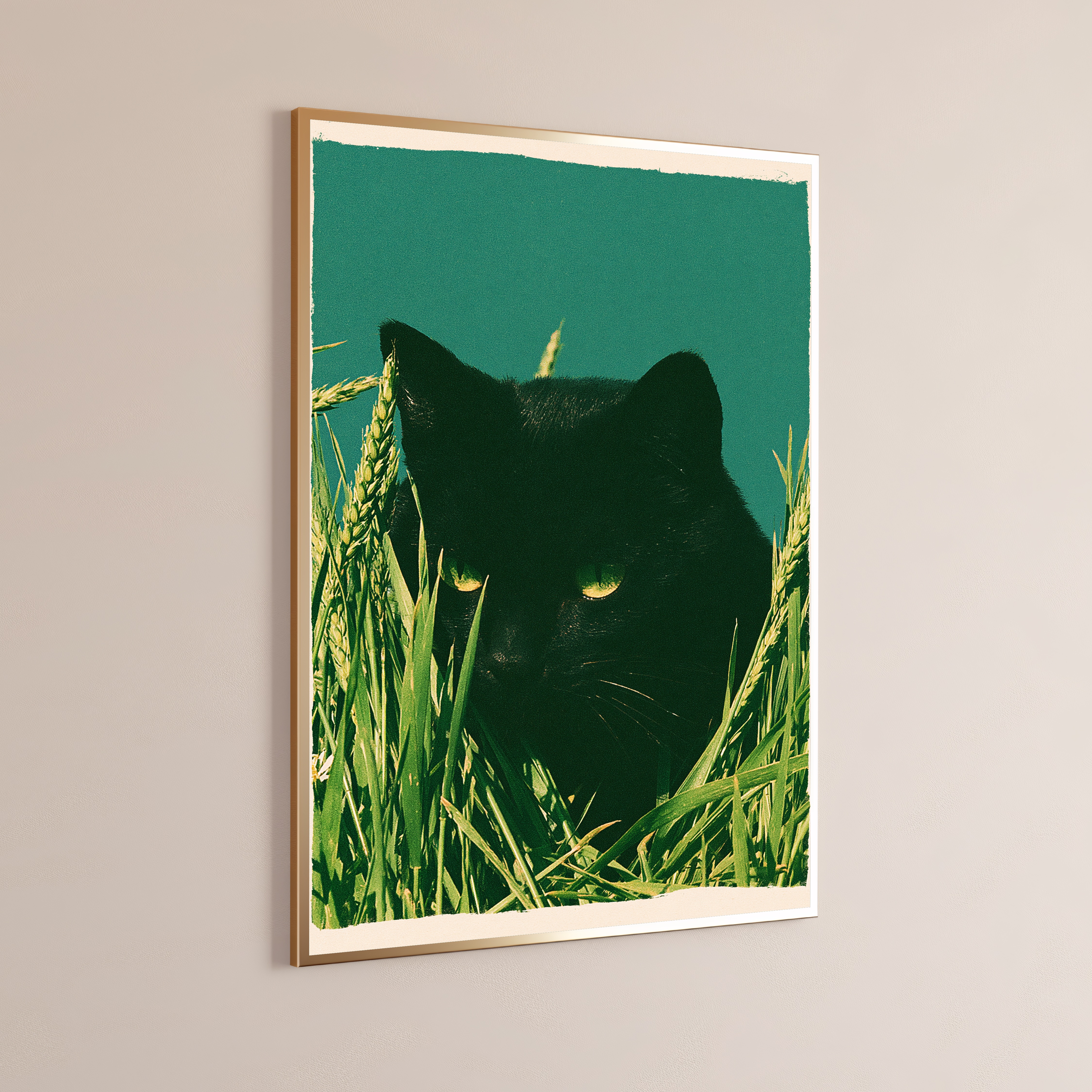 Black Cat in Golden Wheat Field