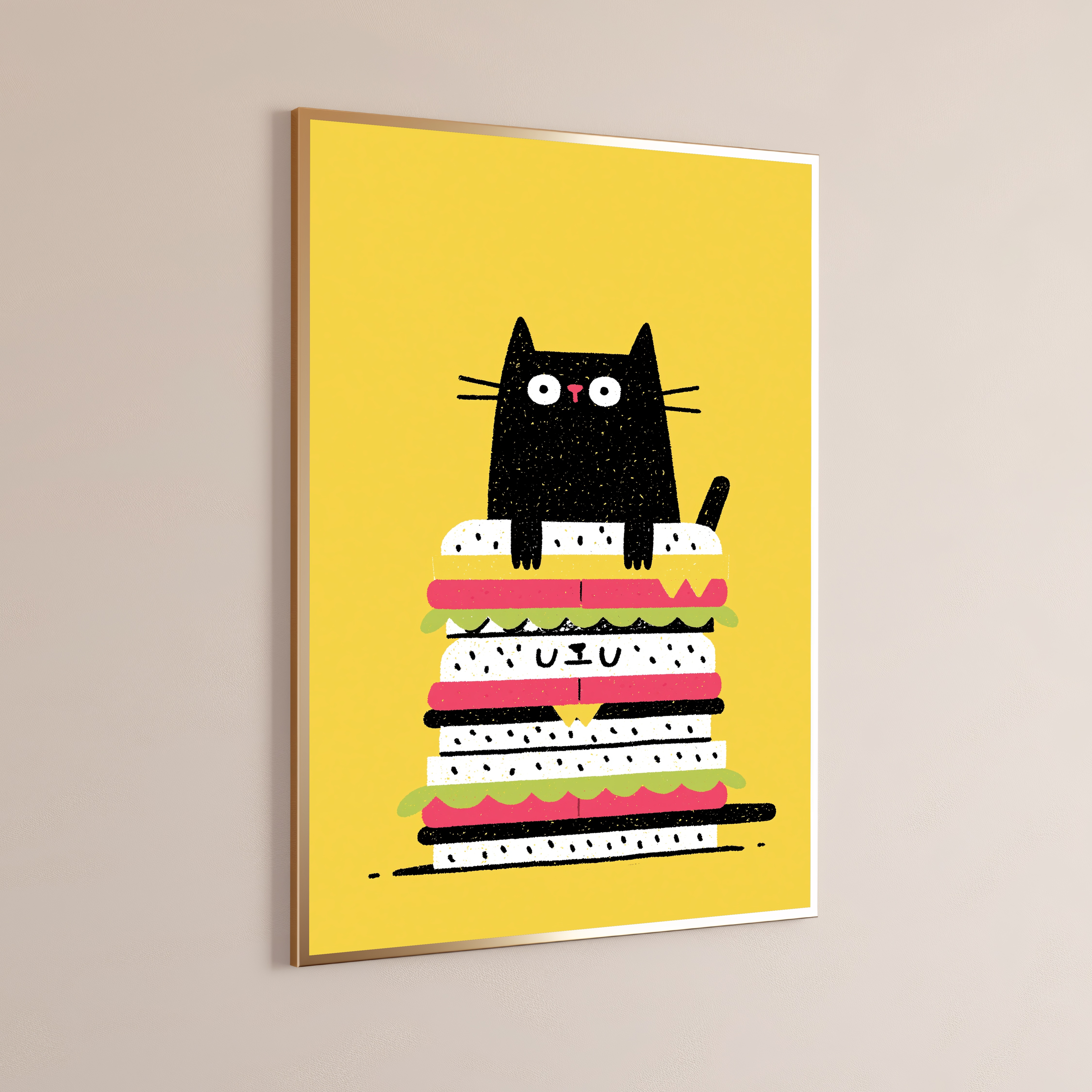 Black Cat on Sandwich Stack Pop Art Print