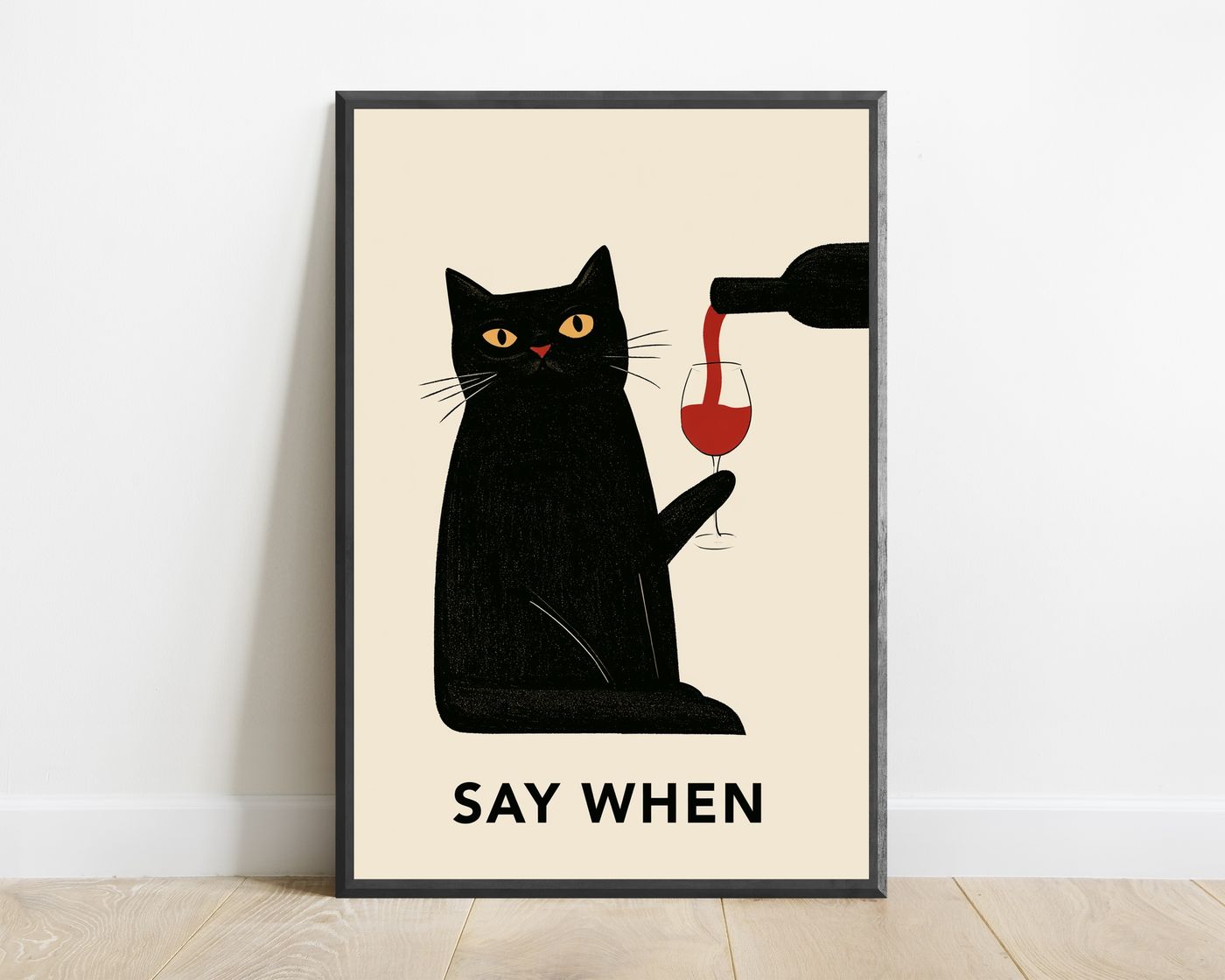 Black Cat Wine Lover Pop Art Print — view 1
