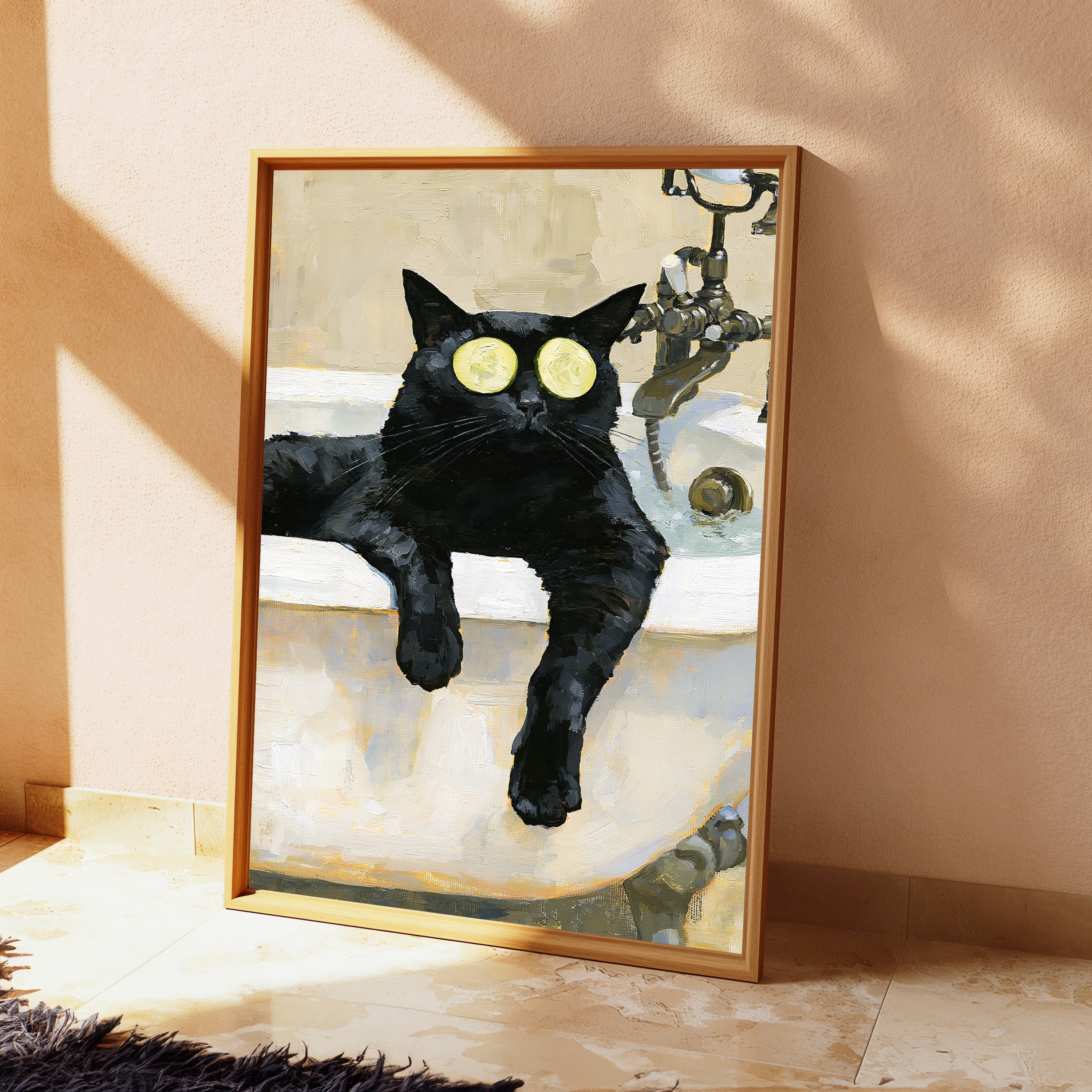 Black Cat Yellow Eyes Bathroom Pop Art Print view 2