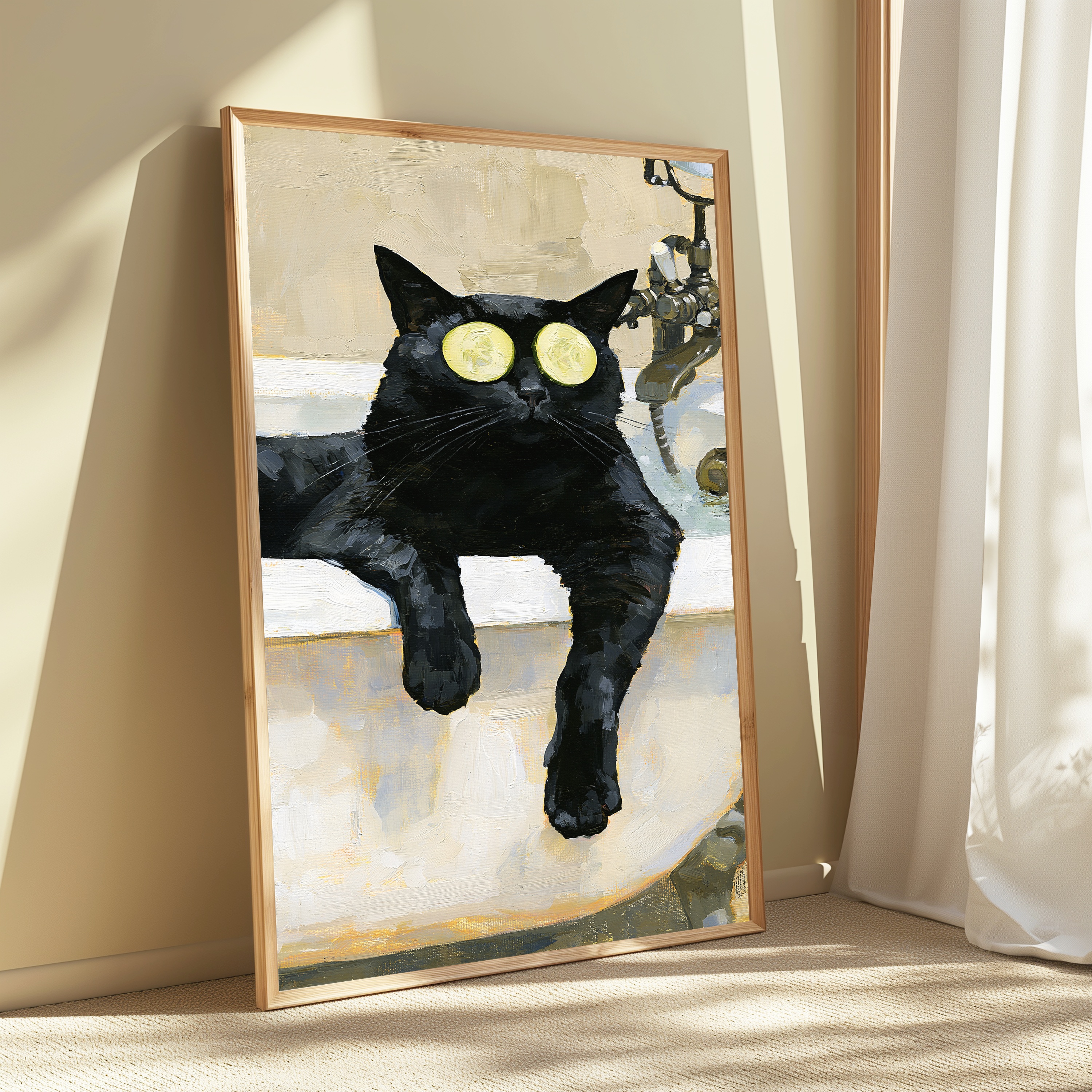 Black Cat Yellow Eyes Bathroom Pop Art Print view 3