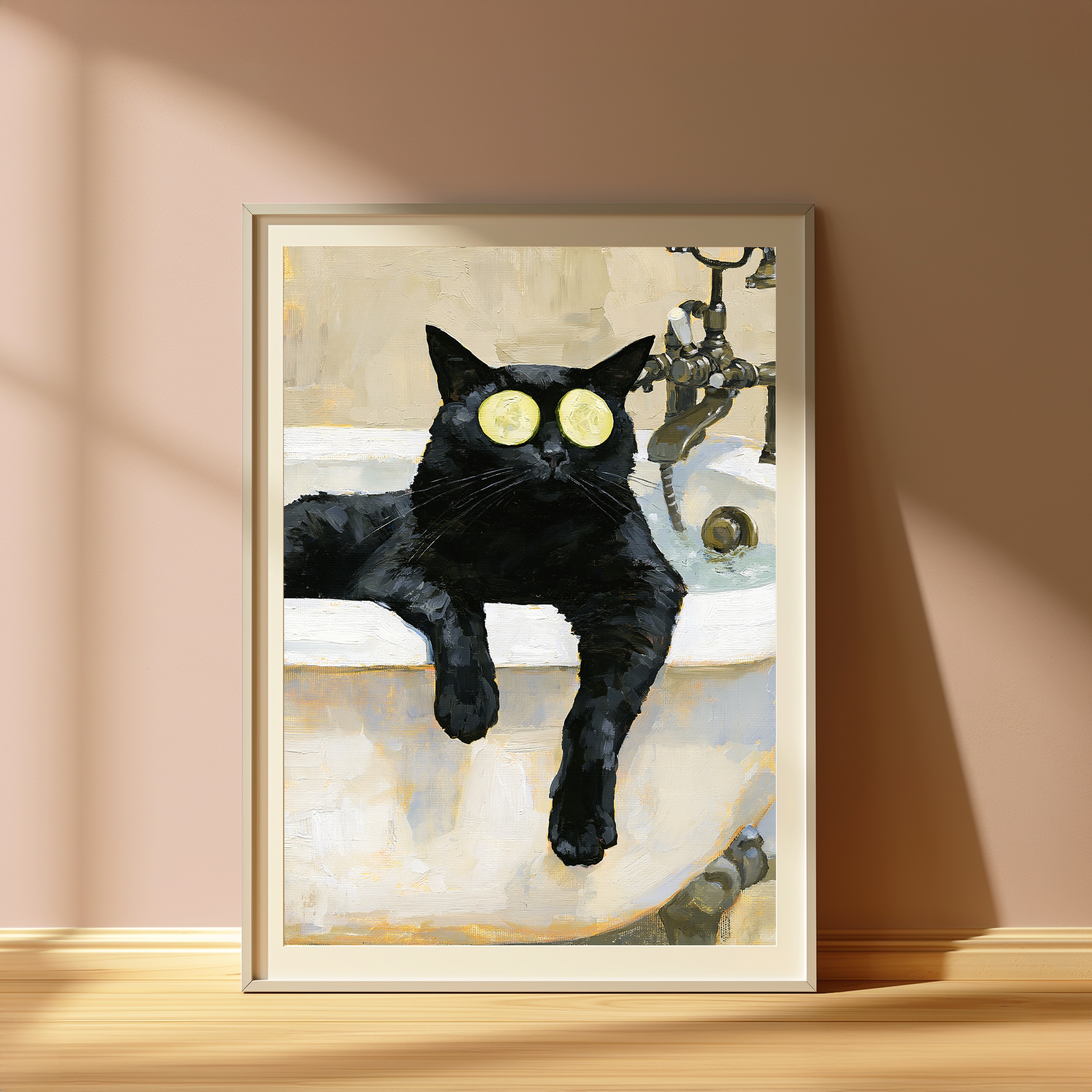 Black Cat Yellow Eyes Bathroom Pop Art Print view 4