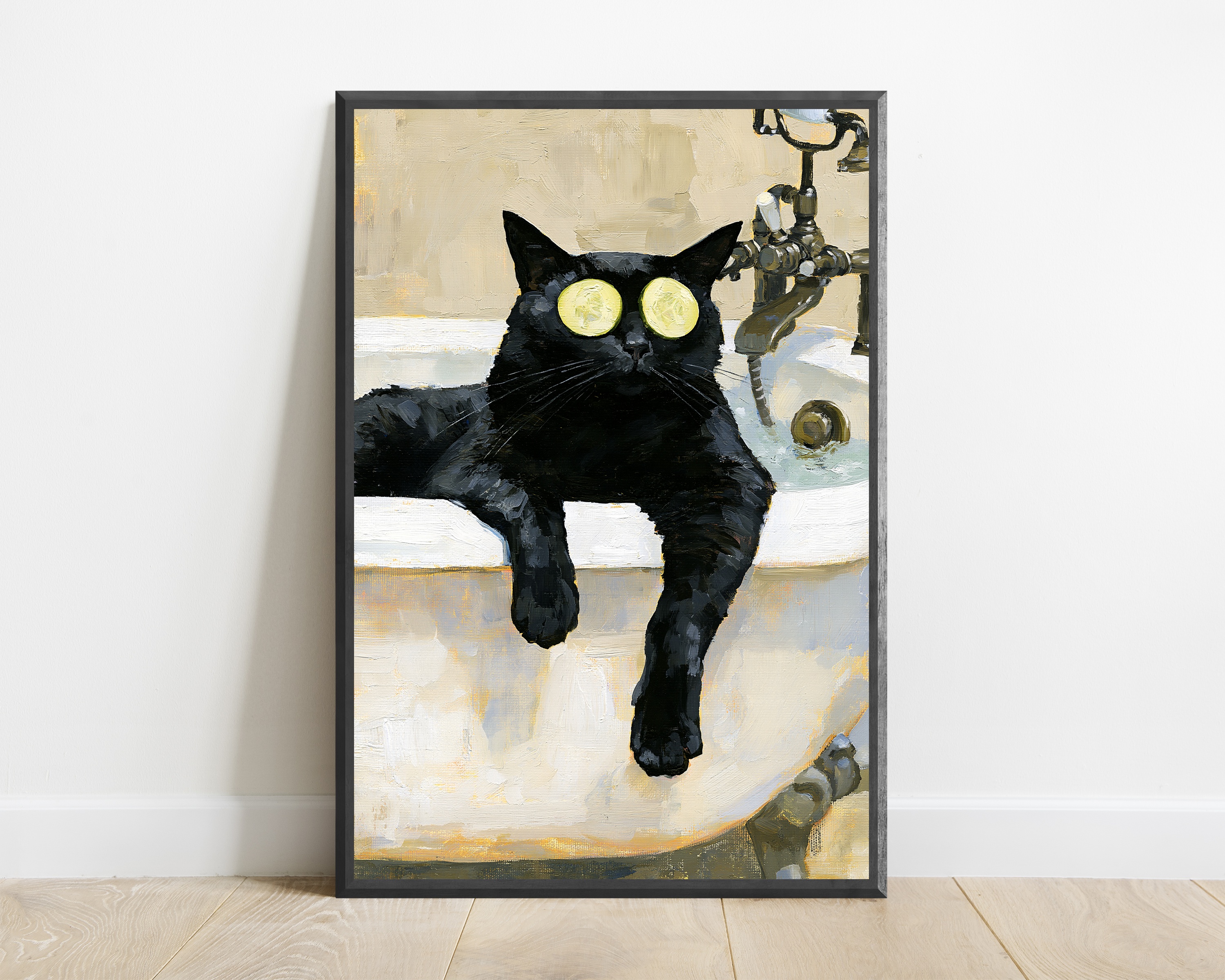 Black Cat Yellow Eyes Bathroom Pop Art Print