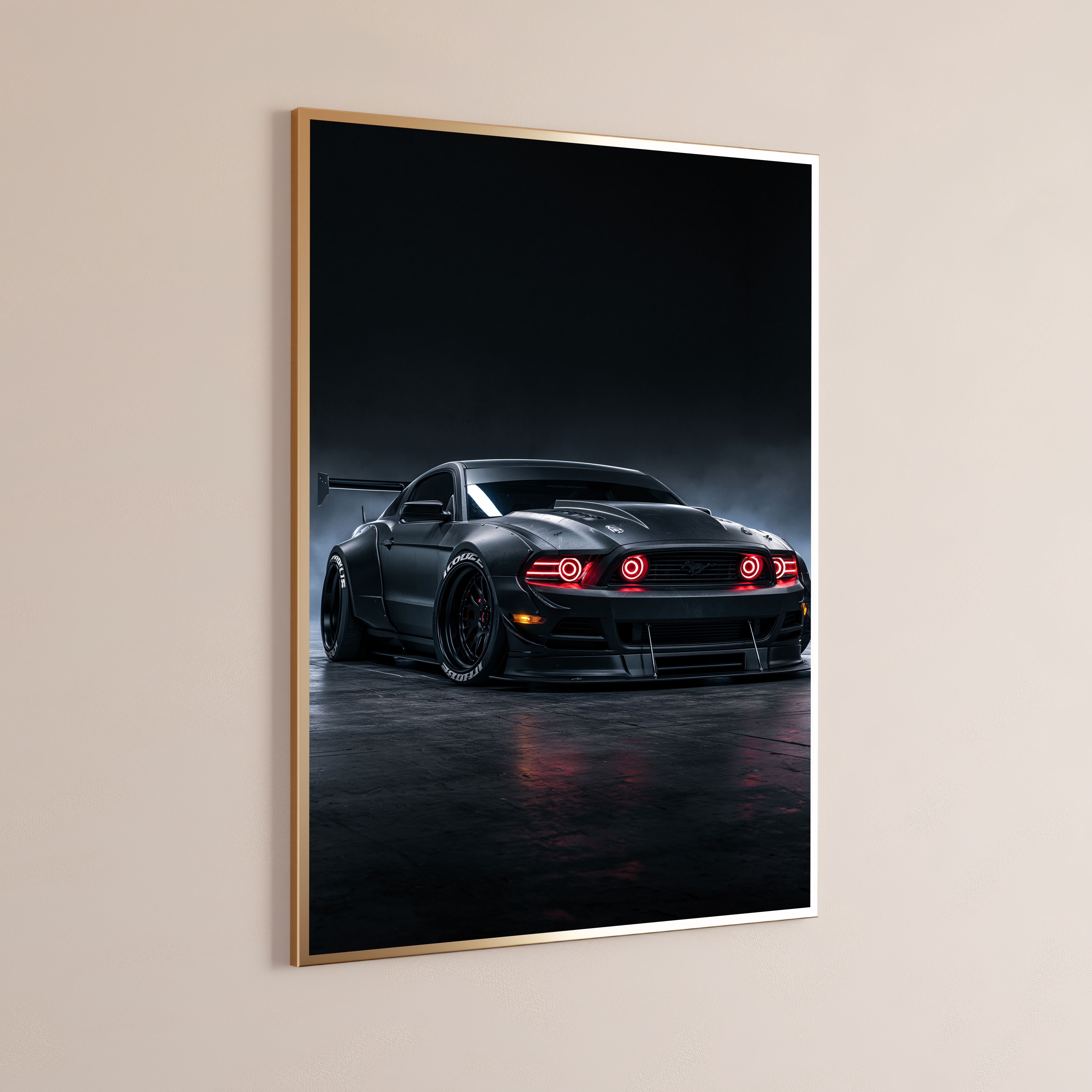 Black Mustang Sports Car Neon Lights