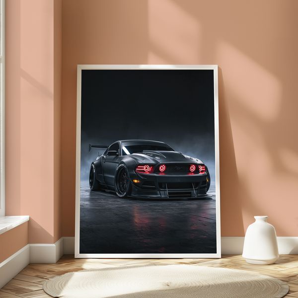Black Mustang Sports Car Neon Wall Art