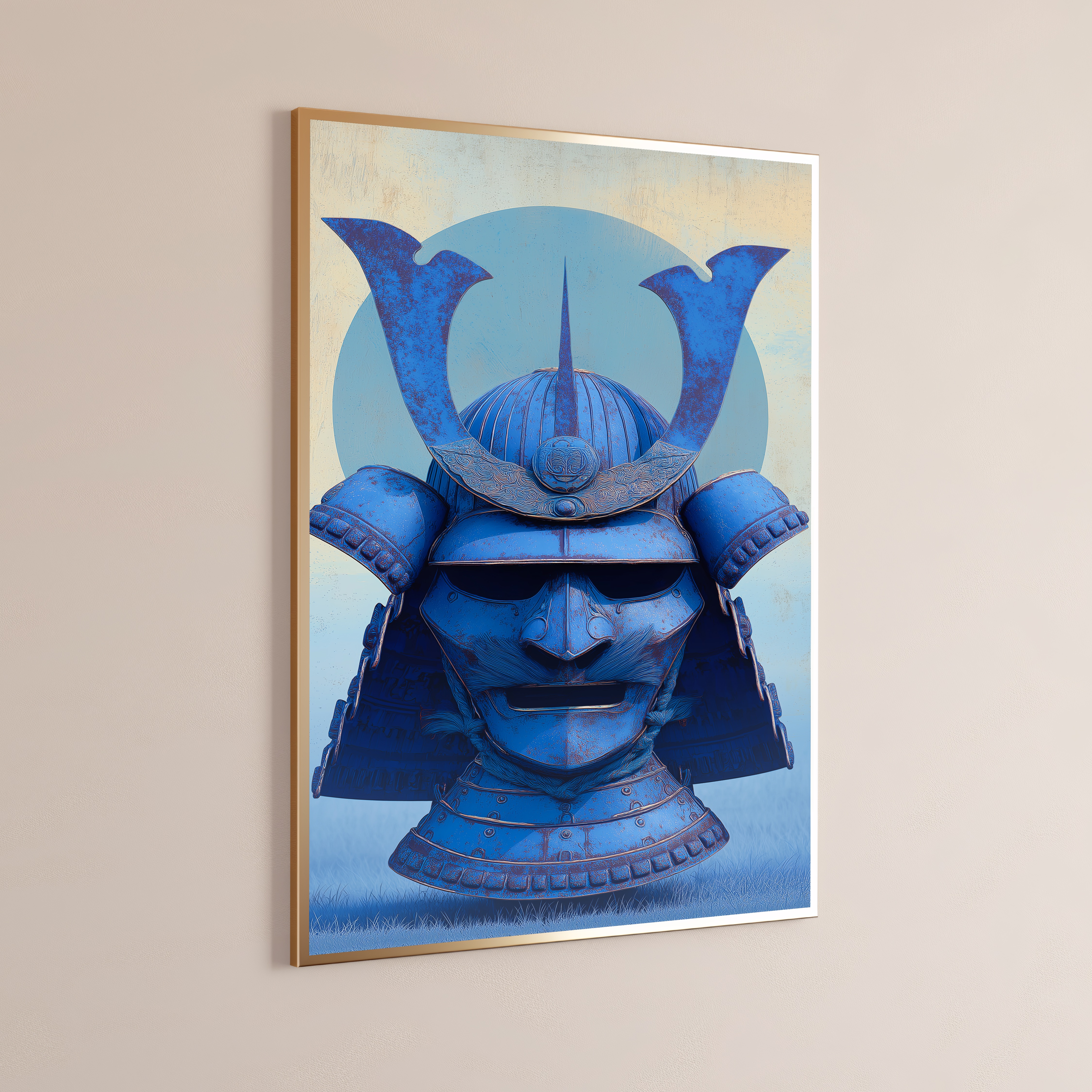 Blue Samurai Kabuto Helmet Art Print