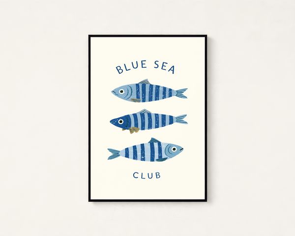 Blue Sea Club Striped Fish Art Print