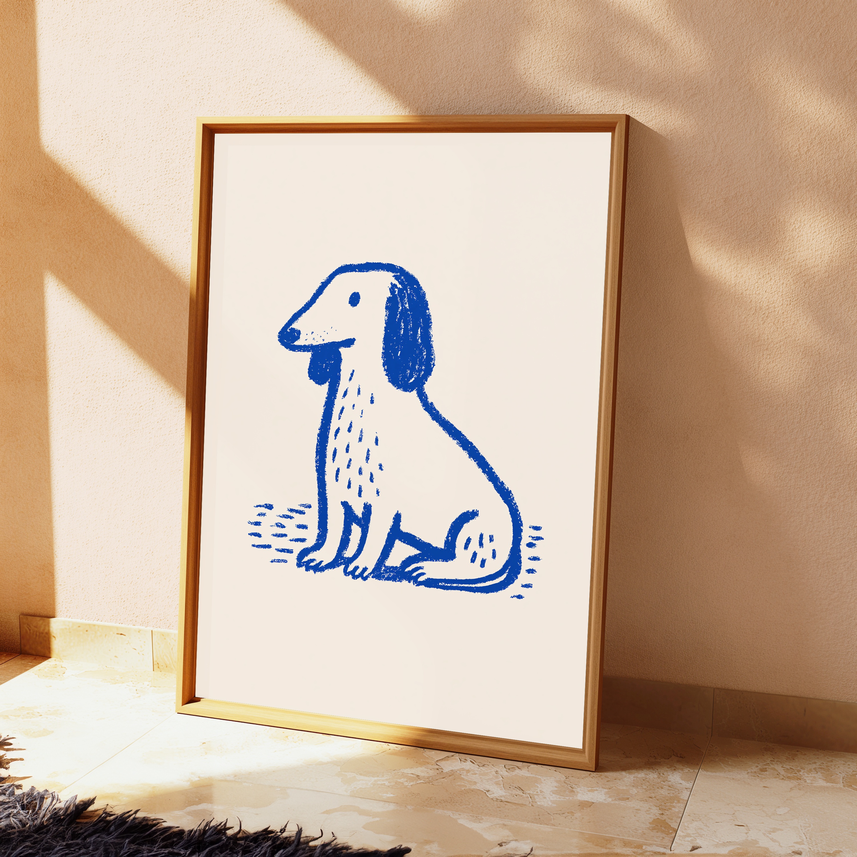 Blue Sketchy Dog Line Drawing Print view 2
