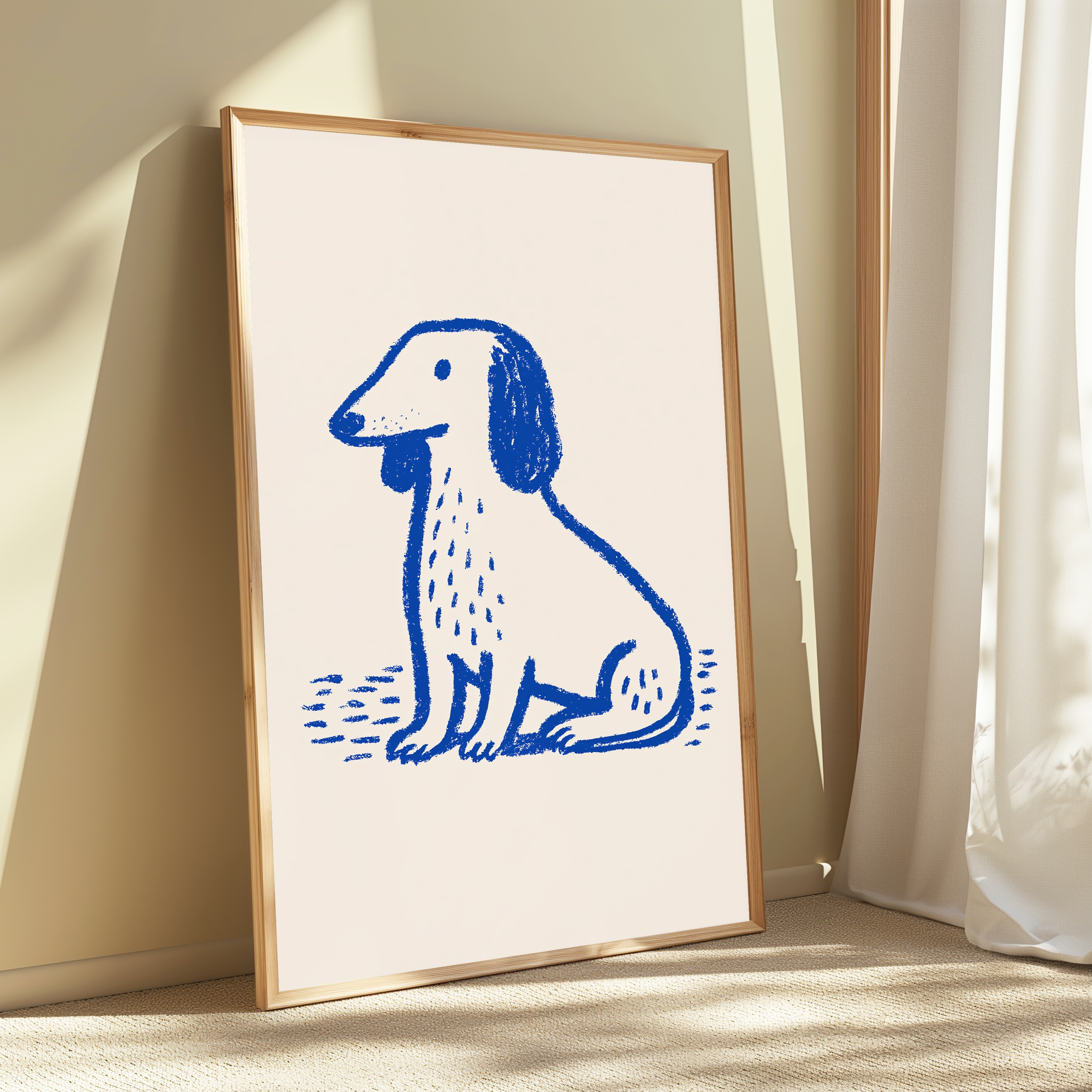 Blue Sketchy Dog Line Drawing Print view 3