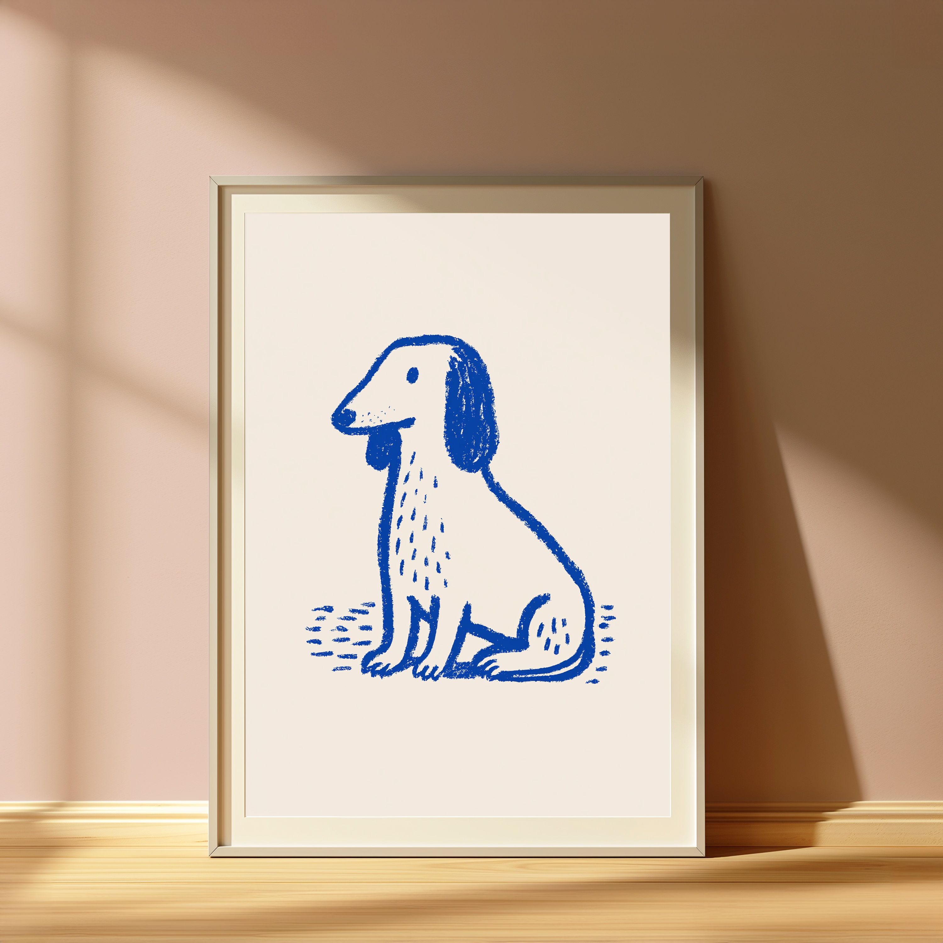 Blue Sketchy Dog Line Drawing Print view 4