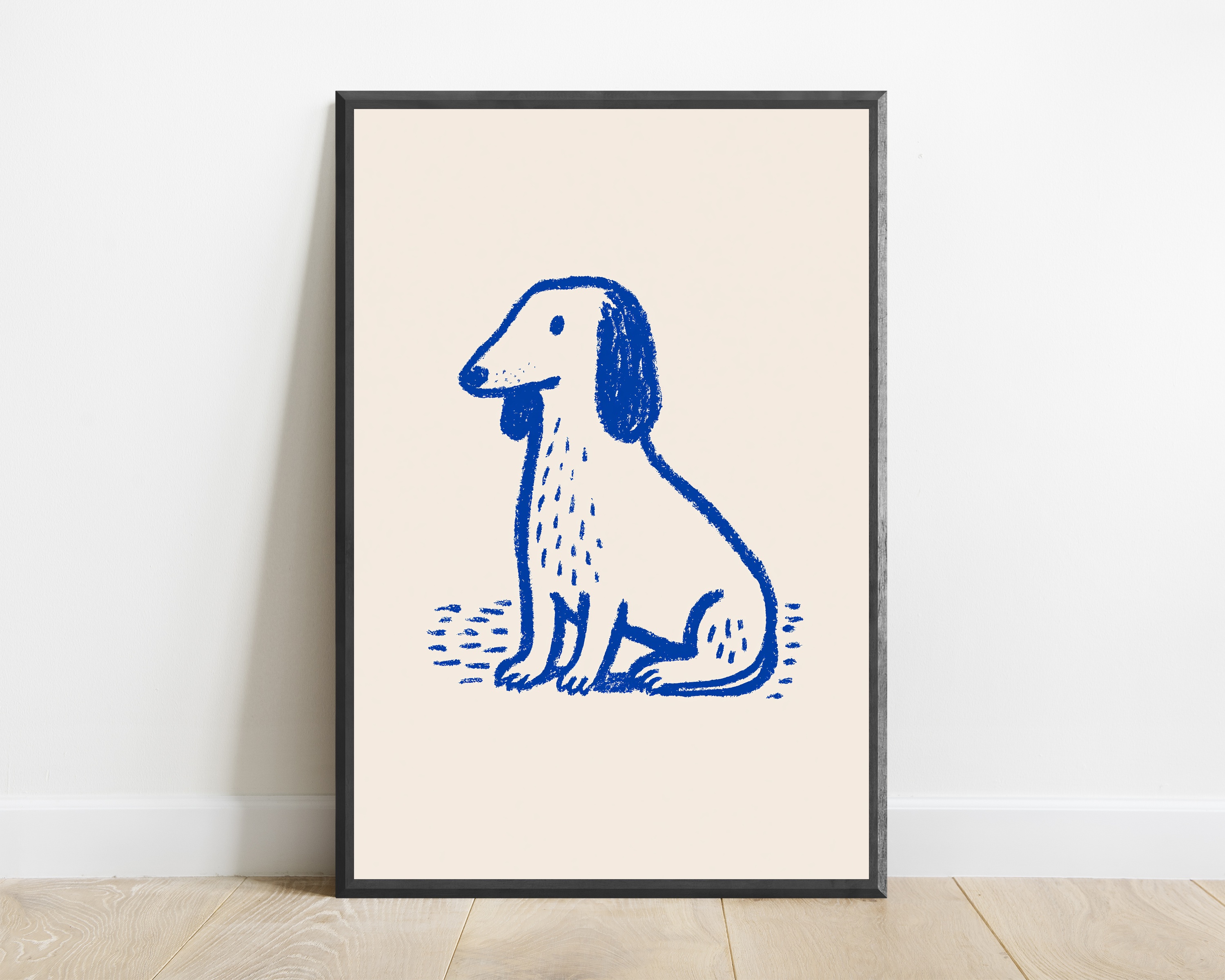 Blue Sketchy Dog Line Drawing Print