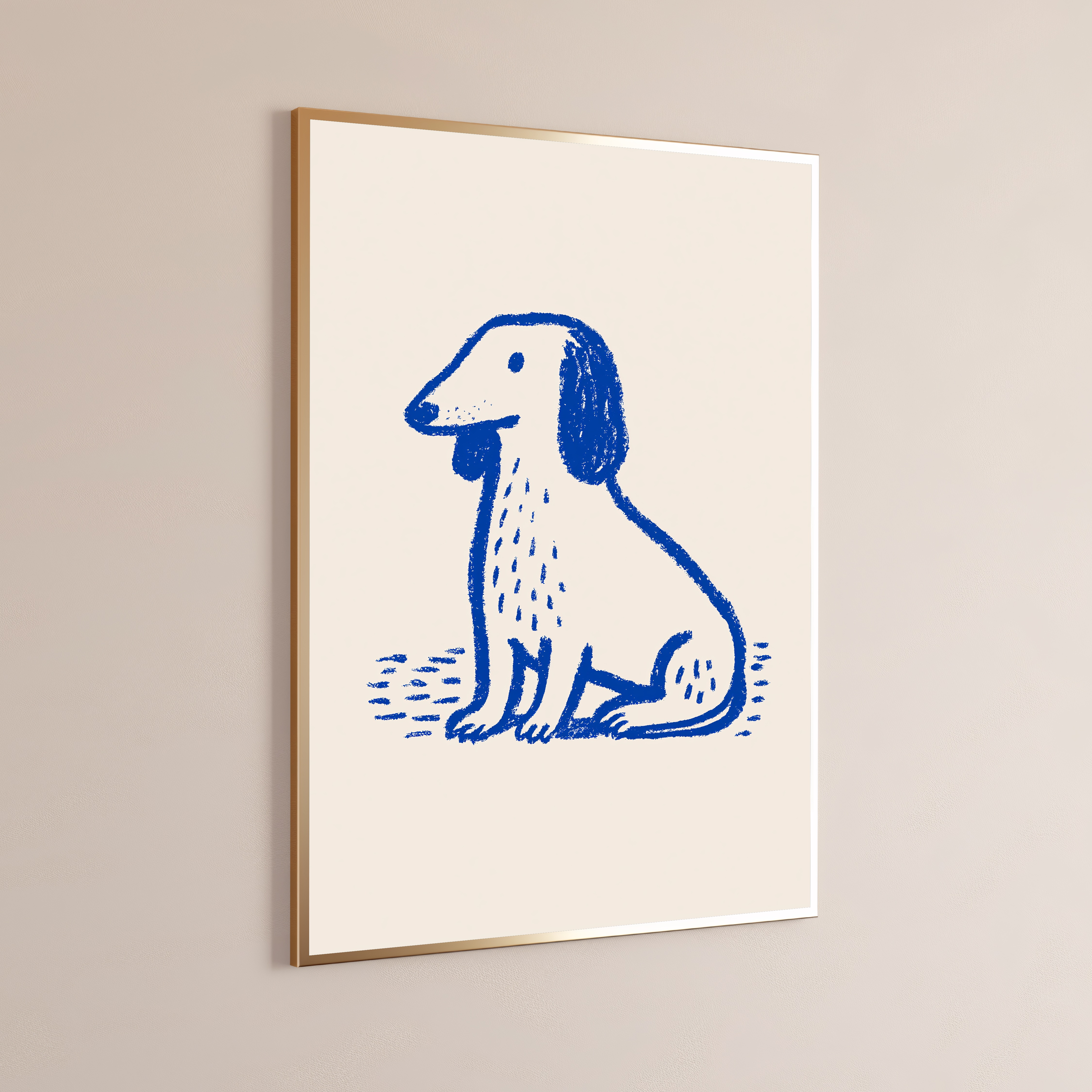 Blue Sketchy Dog Line Drawing Print