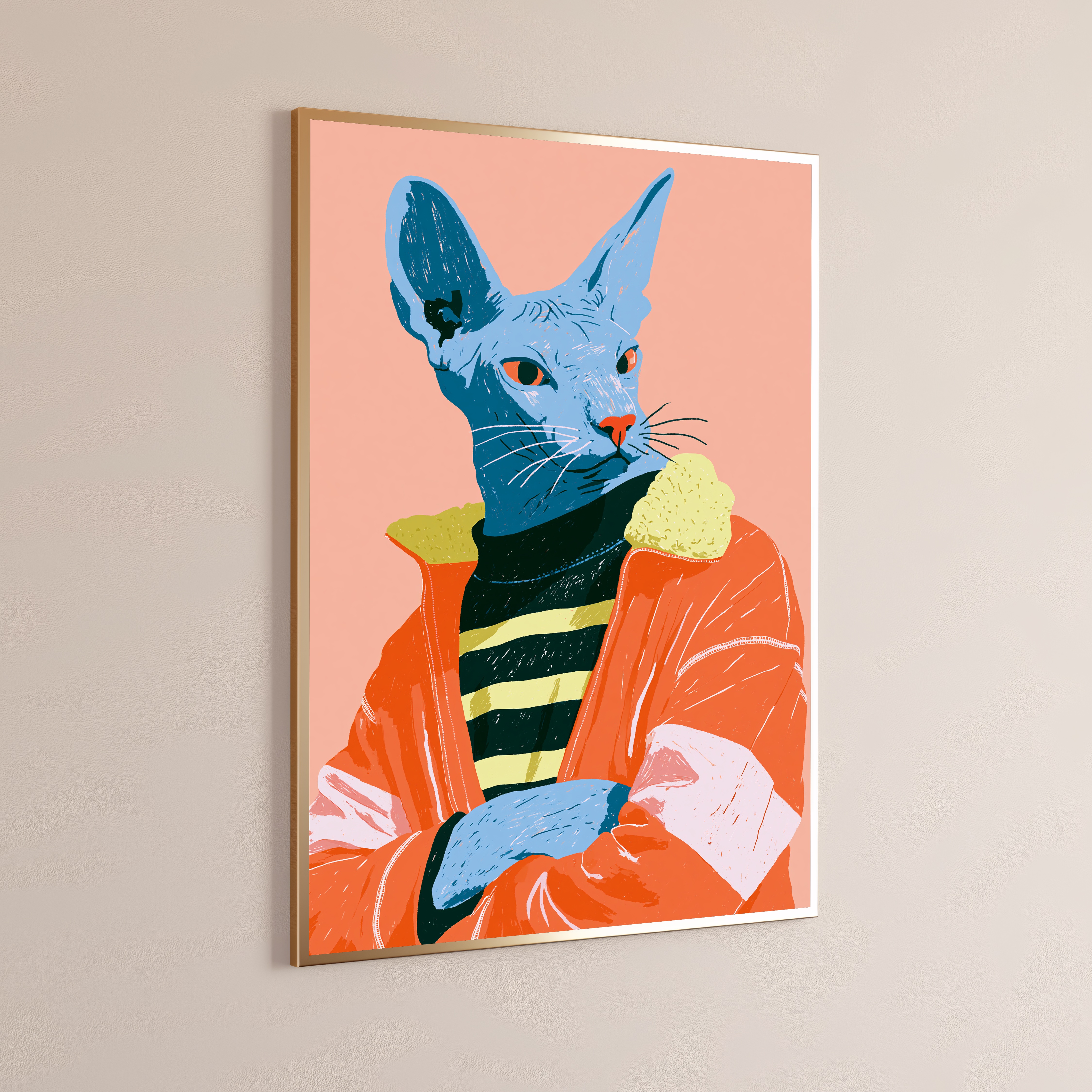 Blue Sphynx Cat Pop Art Print