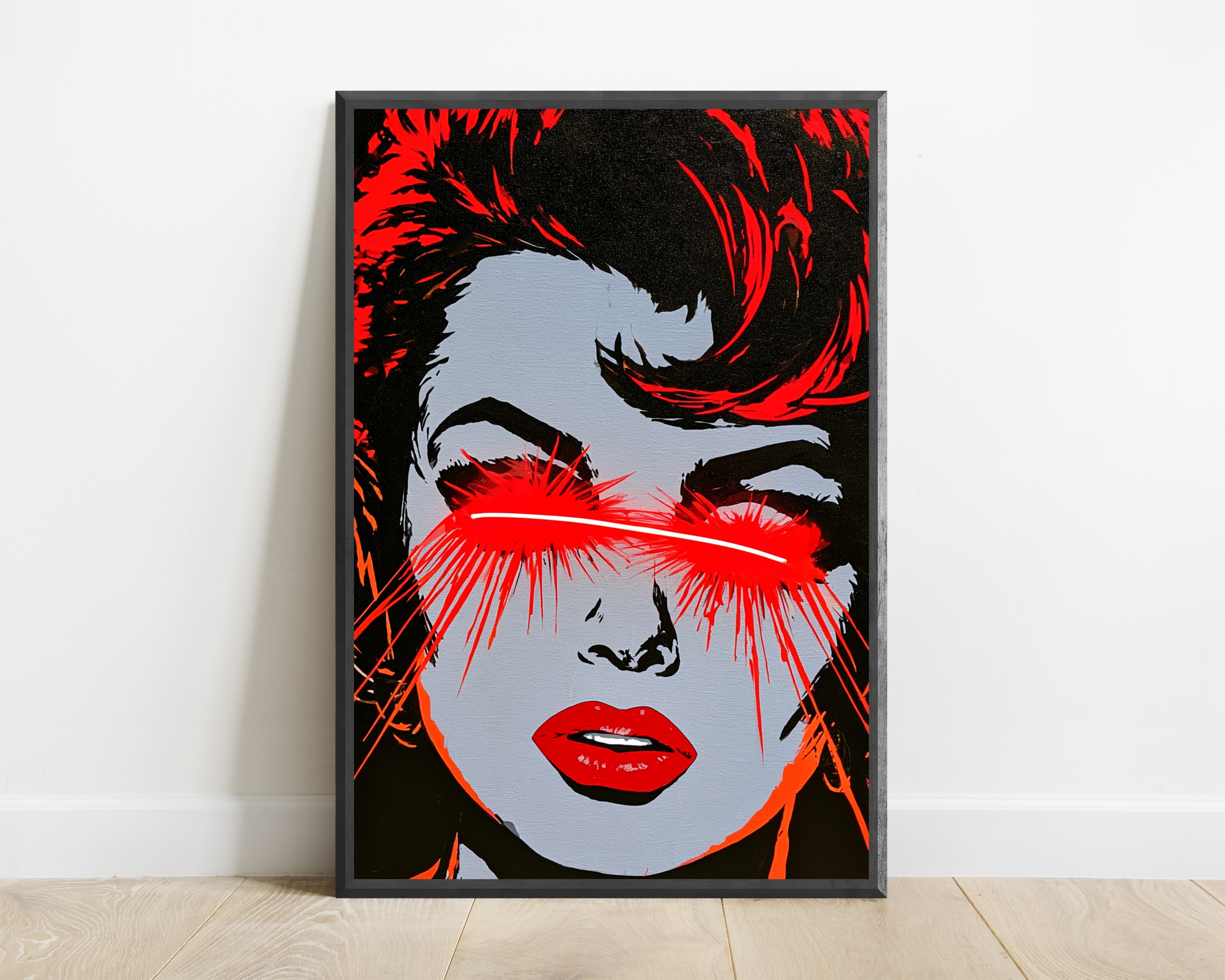 Bold Red Lips Woman Pop Art Portrait — view 1