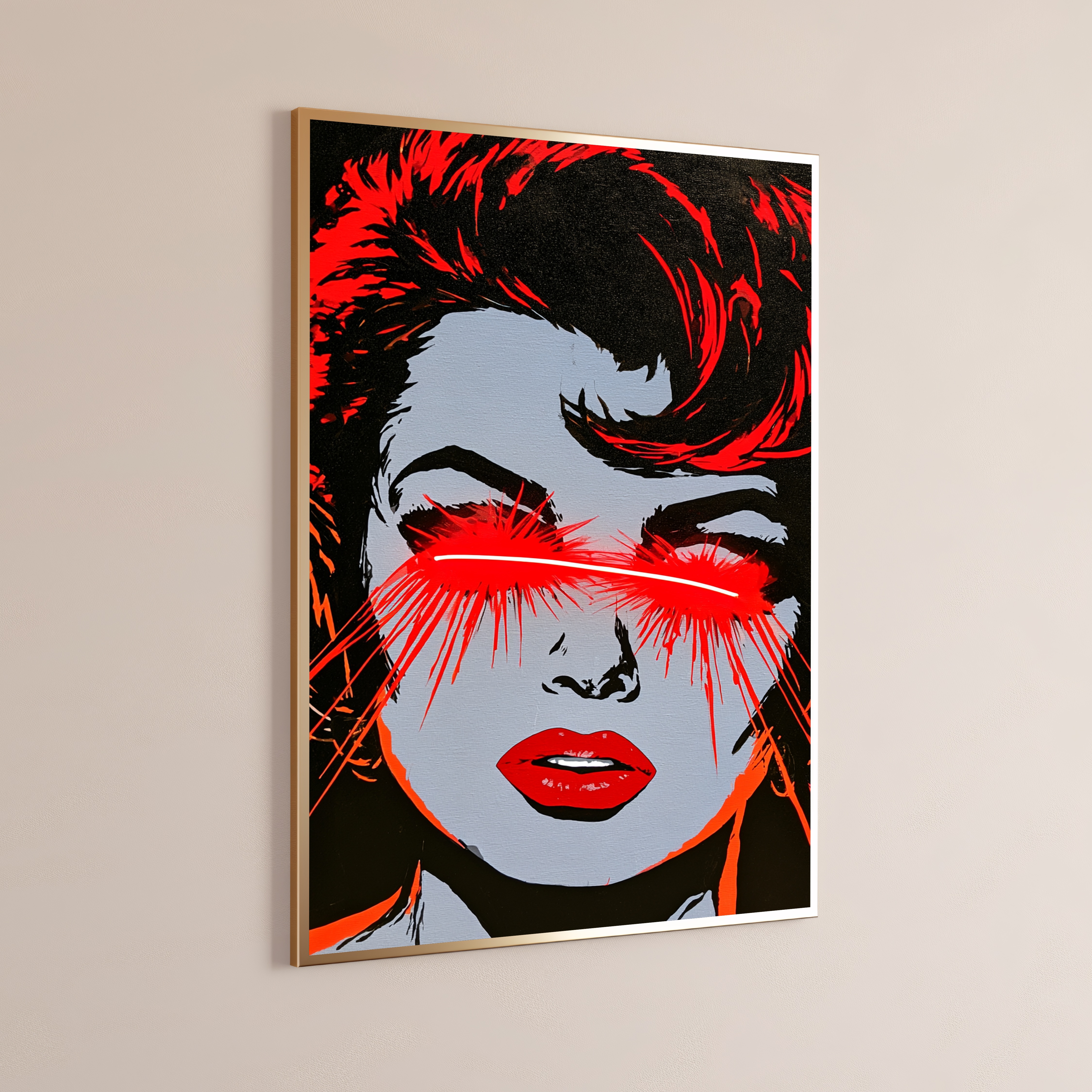 Bold Red Lips Woman Pop Art Portrait
