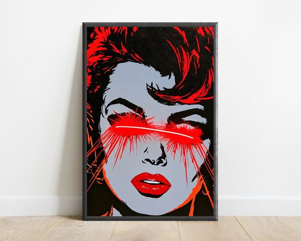 Bold Red Lipstick Woman Pop Art Portrait