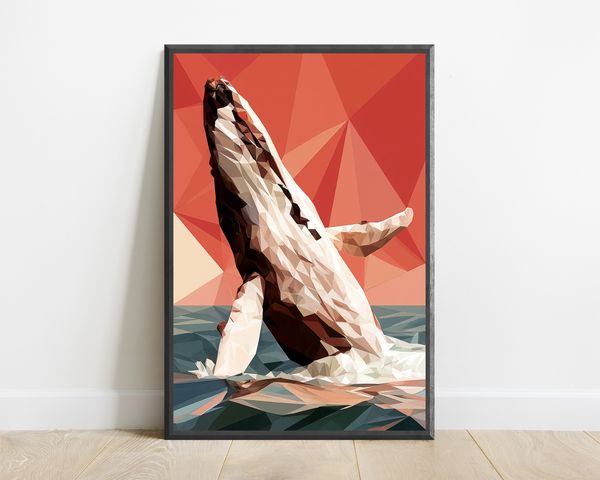 Breaching Whale Low Poly Geometric Art