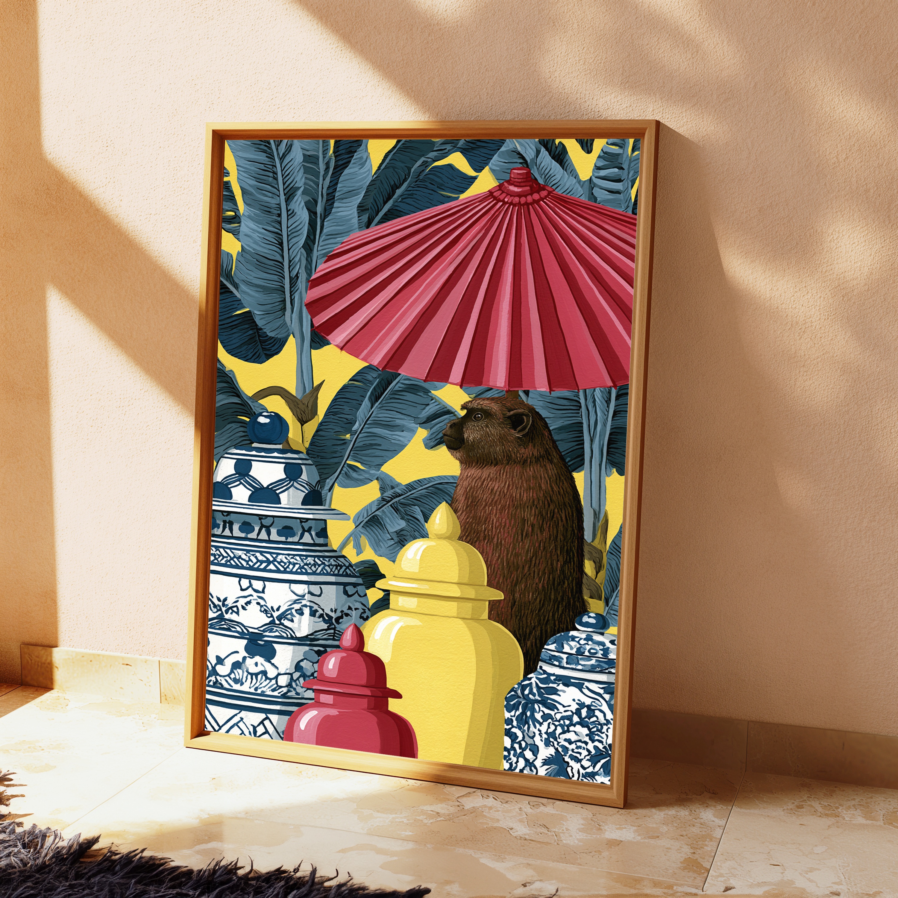 Brown Meerkat Red Umbrella Tropical Print view 2